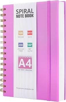 A4 Notebook, 200 Pages Notebook Journal for Women Men, Wirebound Spiral Notebooks with 100GSM Lined Paper, PVC Waterproof Cover Note Book Notepad for Work Office School Supplies, 21.5 x 28.5cm-Purple