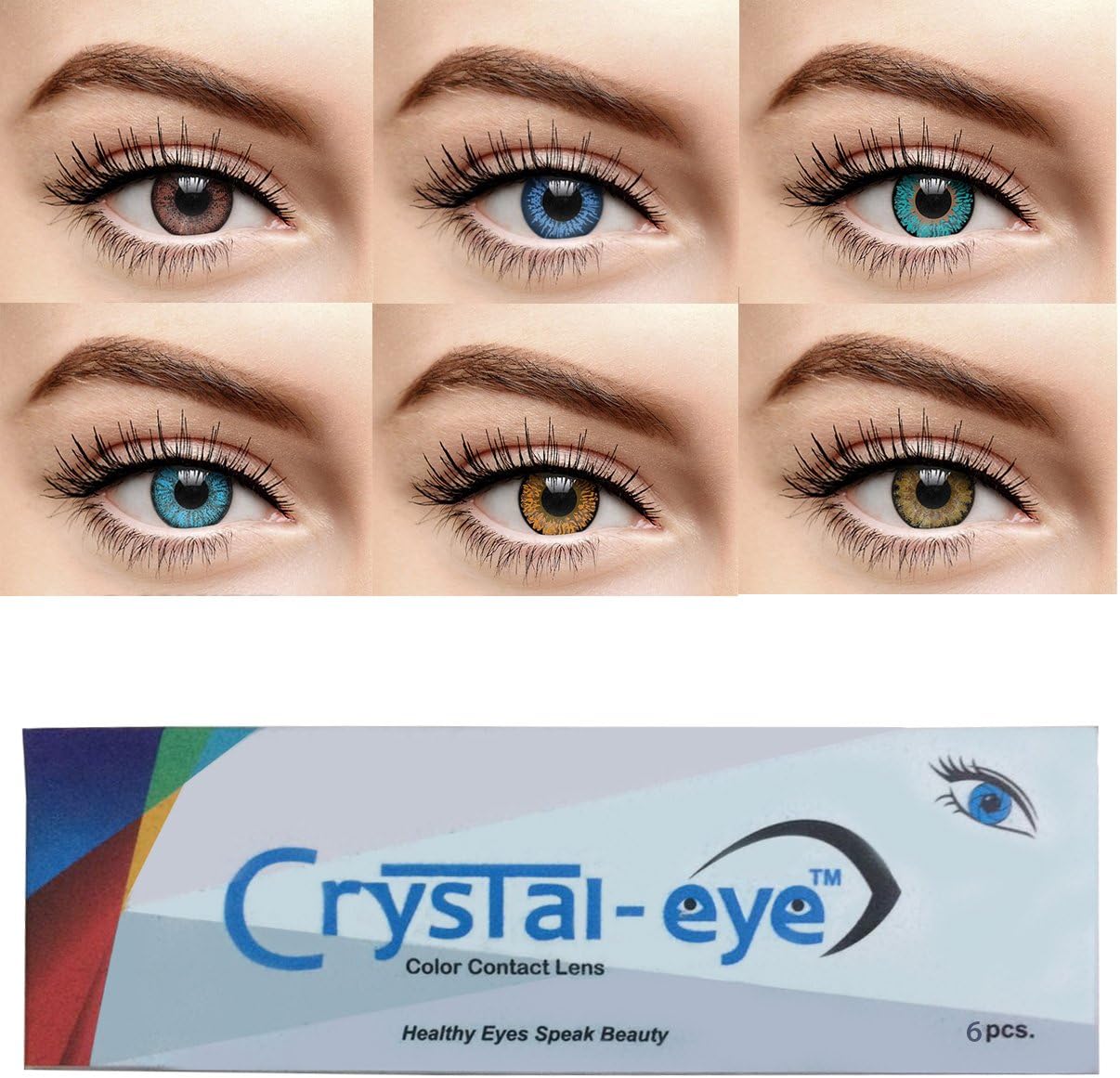 Crystal Eye By T&R Zero Power Contact Multi Plus Solution Lens with Box (Brown, Dark Blue, Turquoise, Sky Blue, Honey and Hazel) - 6 Pair