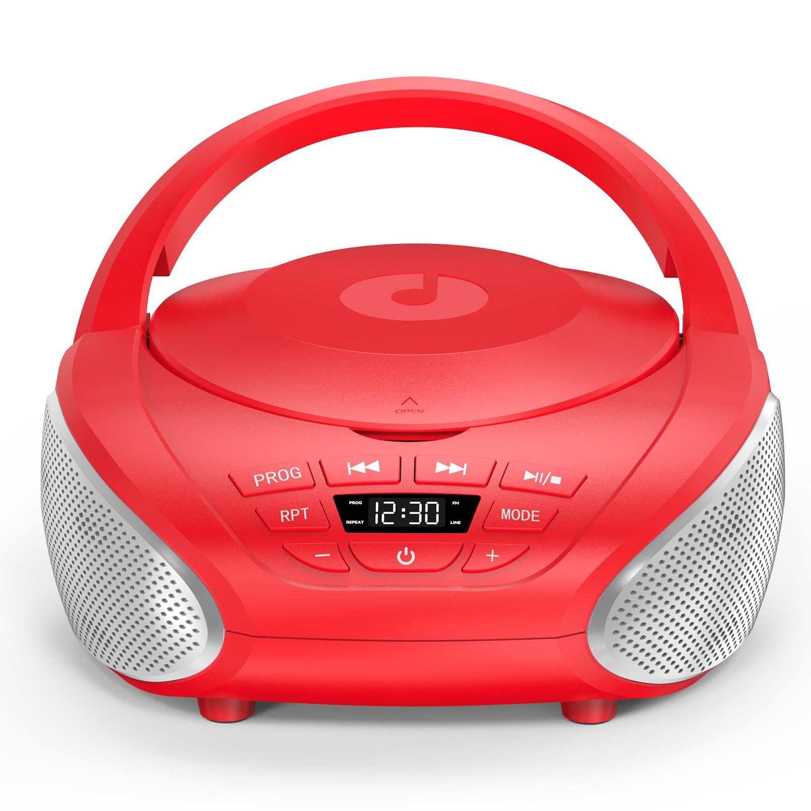 Gueray Tragbarer CD-Player Boombox Kompakt-Radio mit Stereo-Lautsprechern UKW-Radio 3,5-mm-AUX-Eingang, Kopfhöreranschluss und LCD-Display für Innenräume Outdoor Reisen & Hörbücher (Rot)