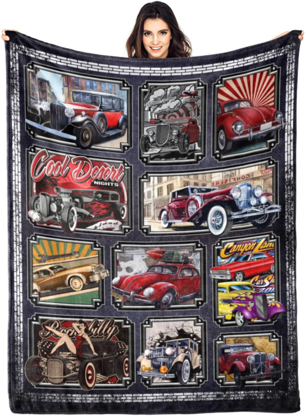 Retro car Vintage car Gift Ultra-Soft Throw Blanket 80"x60" Comfortable Gifts for Bed Sofa Dorm Decor Bedding Bedroom 2 Style 80"x60"