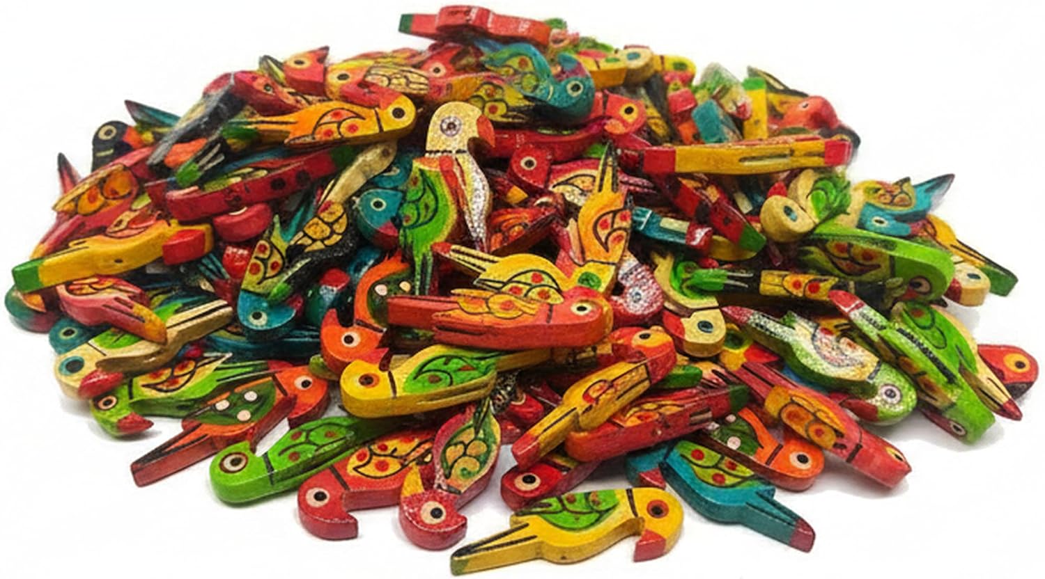 Wooden Parrot Beads (3.5 cm) Used for Art and Crafts, Dresses, Beading, Pendant Jewelry Making, DIY Crafts & School Project etc Pack of 50 - (Multicolour)