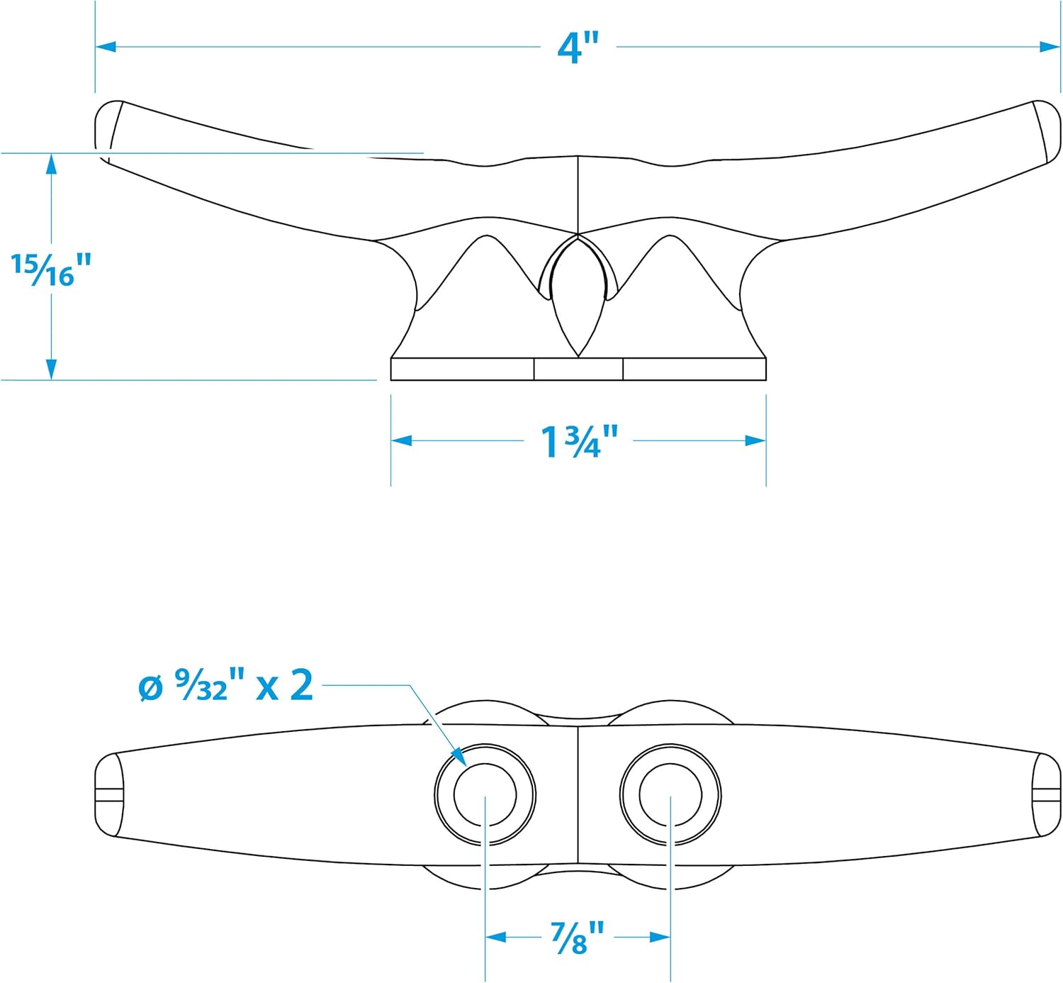 Seachoice Open Base Dock and Anchor Line Cleat, 4 in. : Boating Cleats And Chocks : Sports & Outdoors