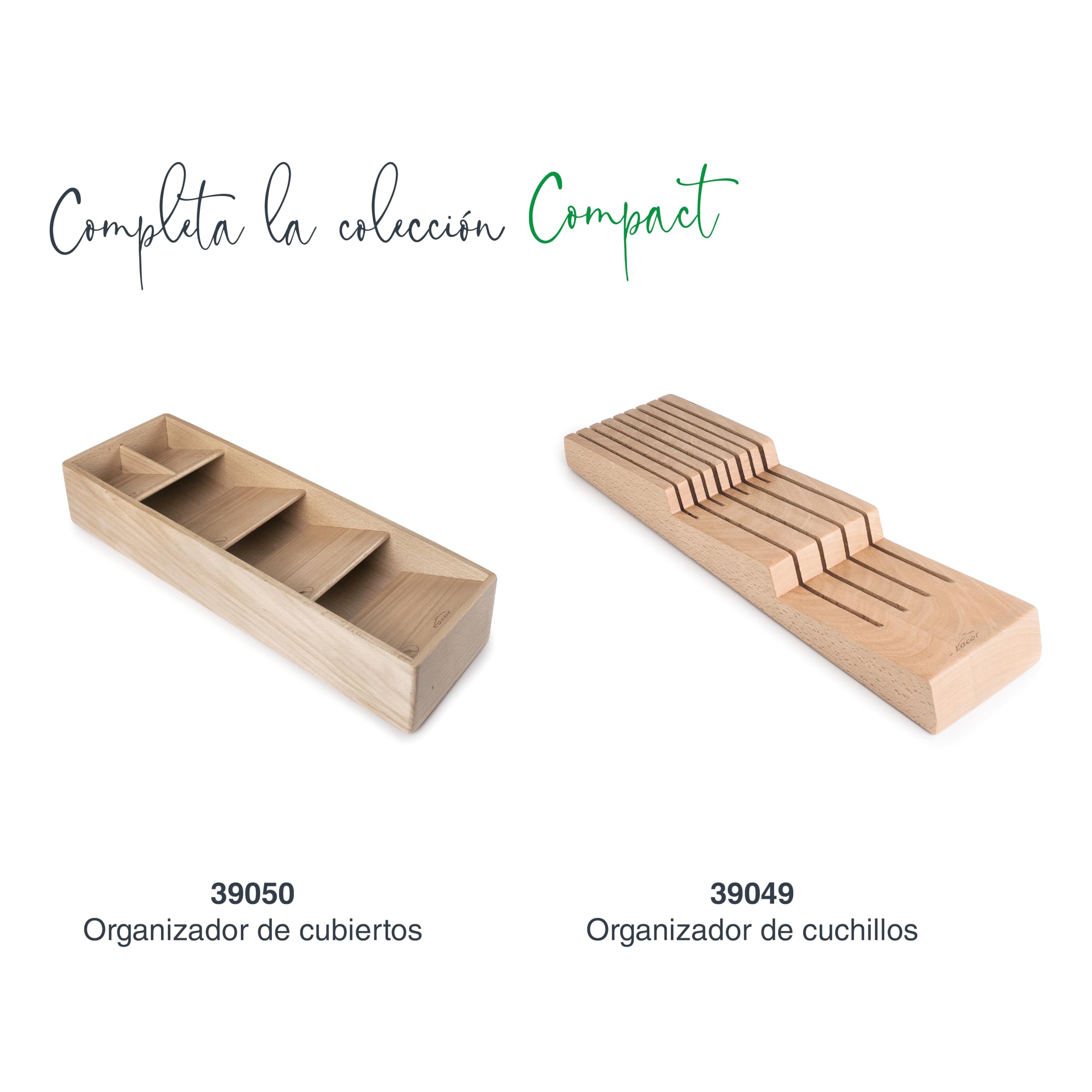 Lacor 39049 - Organizador Cocina Compact para Cuchillos, Organizador | En madera natural, para un uso práctico y profesional en cocina; base antideslizante, práctico y fácil de guardar