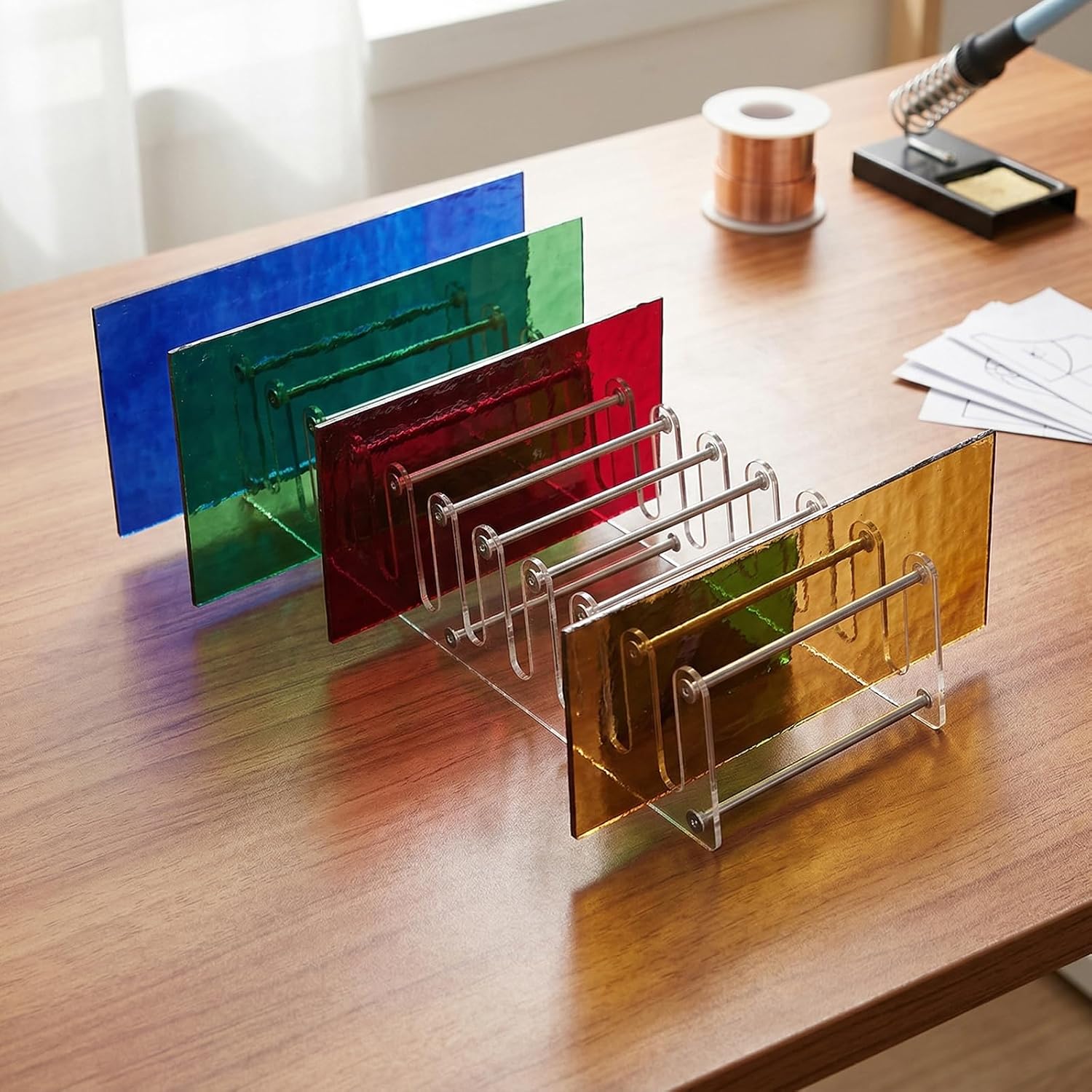Stained Glass Storage Rack,Stained Glass Sheets Organizer 10-Slot Panel Stand With Smooth Metal Rods,Stand Desktop Organizer Supplies,Triangle Glass Rack & Art Storage Rack,Office Organization