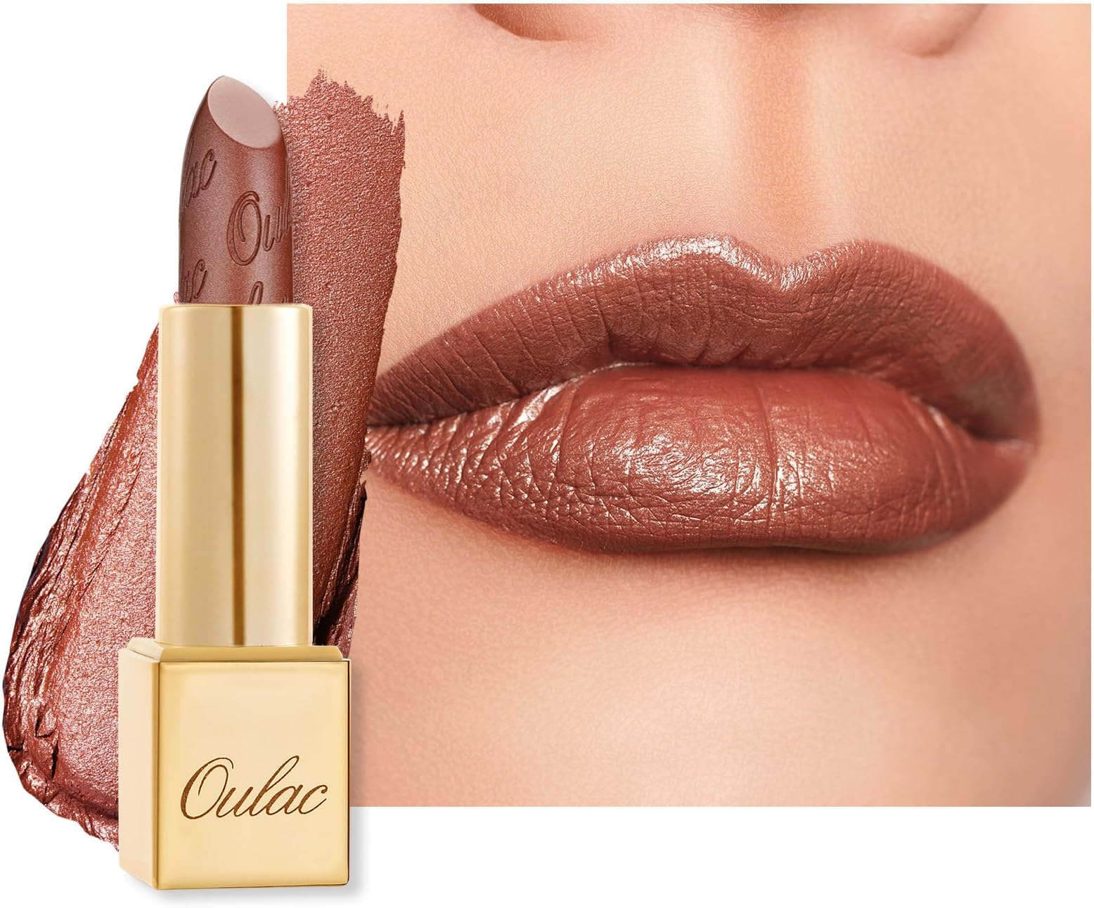 OULAC Brown Metallic Shine Lipstick - Glitter Long lasting Lipsticks, Shimmer, Lightweight Soft Hydrating, Moisturizing for Lips, Vegan & Cruelty-Free, Full Coverage Lip Color, 4.3 g/0.15, Me Time