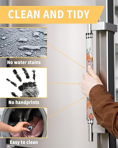 Miniatura 4 de Juego de 2 fundas para manijas de puerta de refrigerador con diseño de calabaza de Acción de Gracias, para lavavajillas, microondas, horno, nevera,