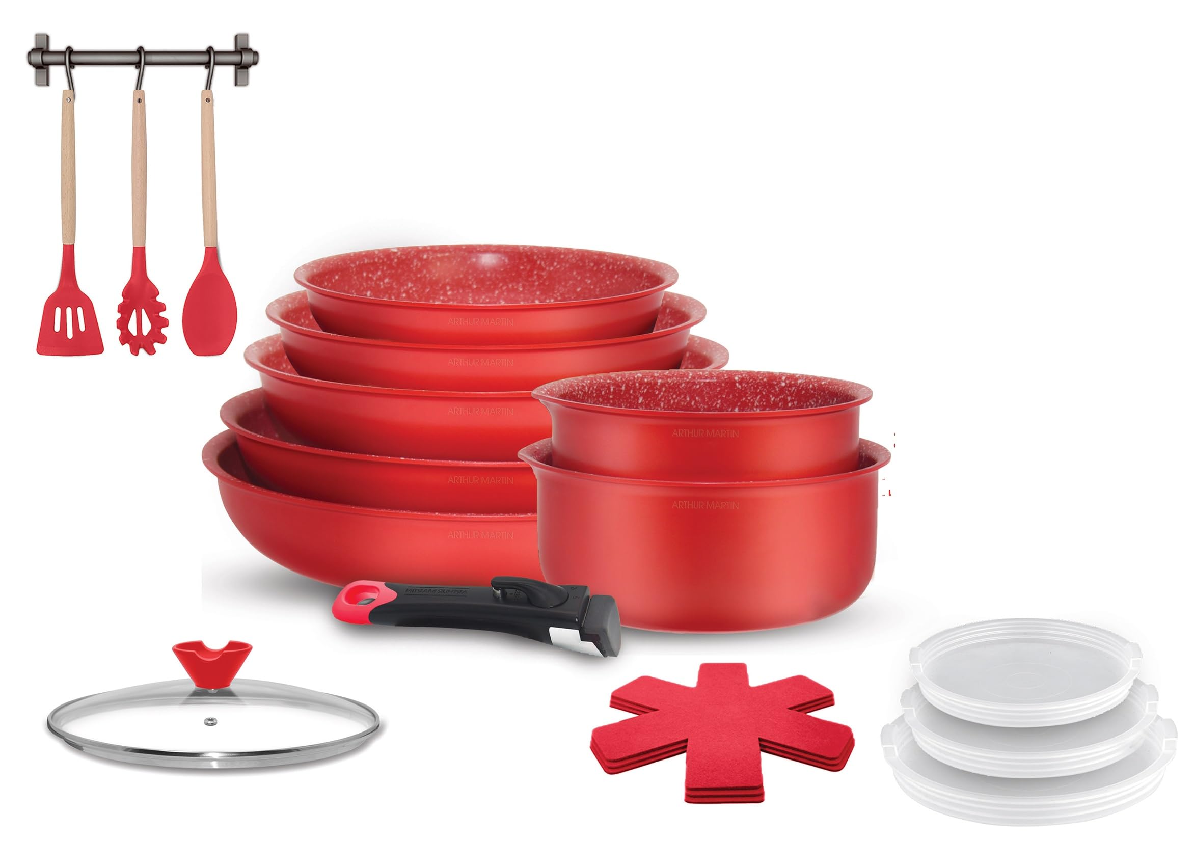 Batterie de cuisine induction Arthur Martin aluminium avec poignée amovible 20 pièces