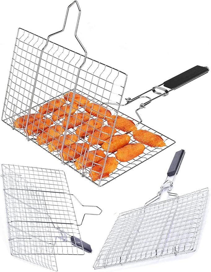 Barbecue Grill Basket with Handle, Stainless Steel Vegetable Grill