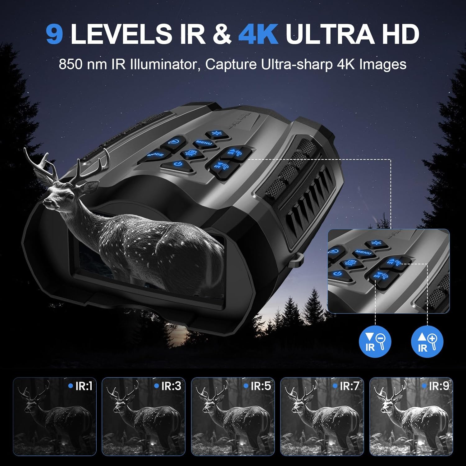 Night Vision Goggles, 4K Infrared Binoculars with Camera, 9 Gear Night Vision with 5000mAh Battery, 16X Digital Zoom Nightvision with 32GB TF Card, 3.5" HD Binoculars Gift for Mens