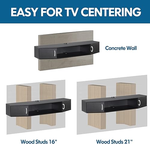 Miniatura 6 de FITUEYES Soporte flotante para TV montado en la pared, centro de entretenimiento, consola multimedia de nogal con puertas de gabinete, componente