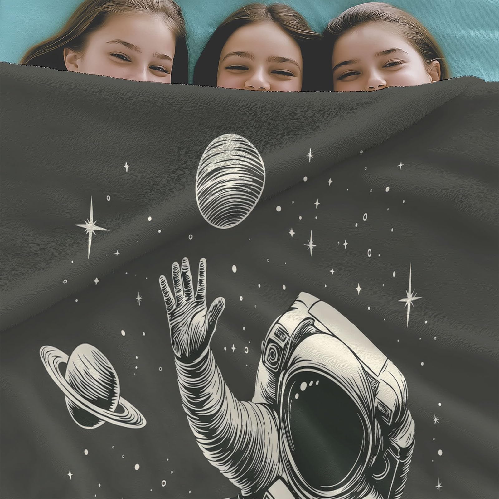Generico Koc w kratę z polaru astronautów kosmiczny 180 x 220 cm koc z nadrukiem 3D, zimowy ciepły na sofę i łóżko z miękkiej flaneli, koc polarowy na sofę i kanapę