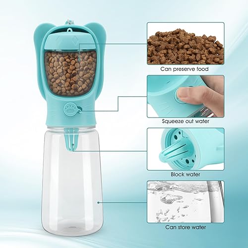 Miniatura 5 de Botella de agua para perros, botella de agua portátil de viaje para perros con contenedor de alimentos, botella de agua de 18.6 fl oz para perros,