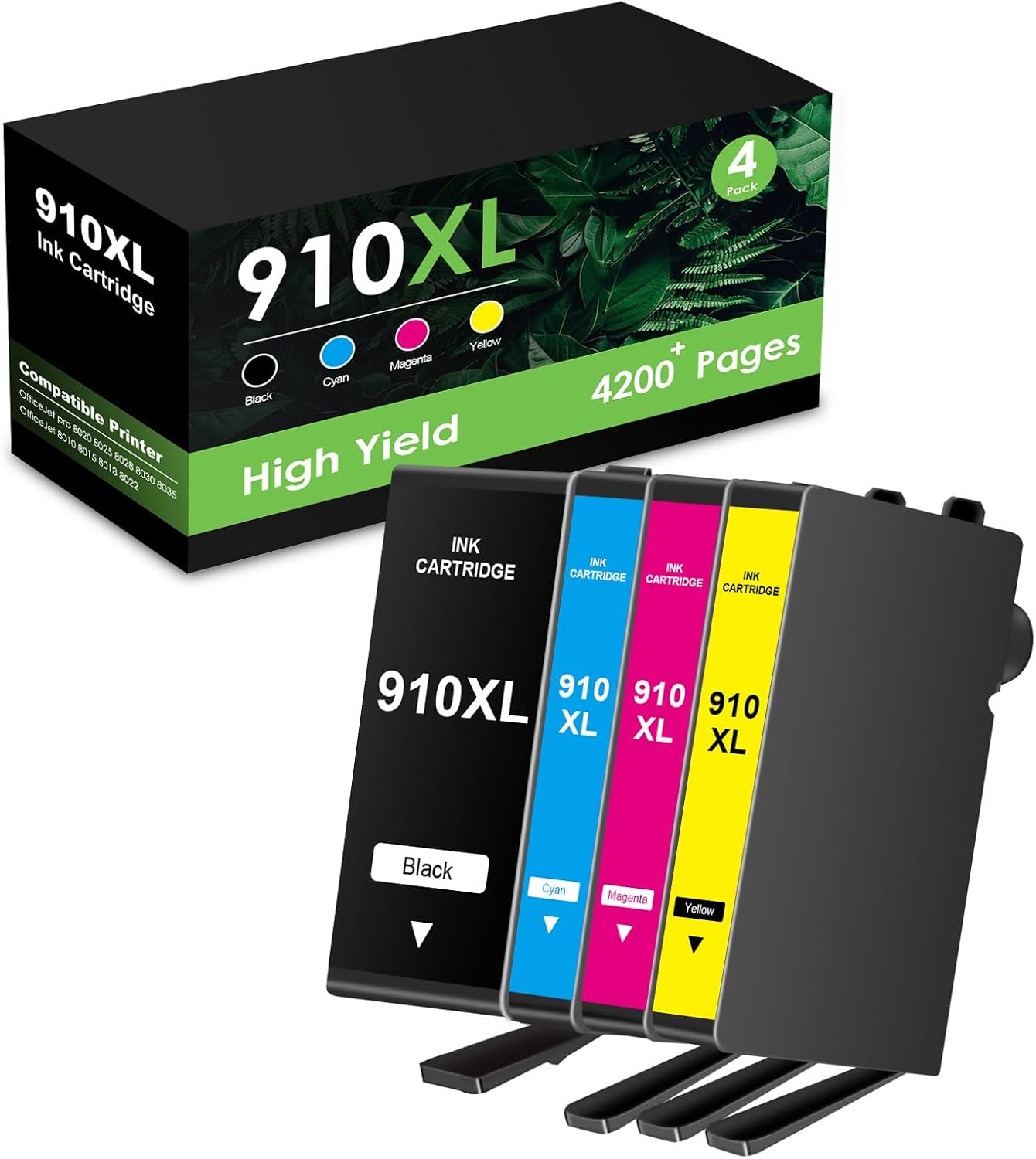 910XL 910 1 Pack Remanufactured Ink Cartridges Replacement for HP 910XL for OfficeJet Pro 8020 8025 8028 8030 8035 OfficeJet 8010 8015 8018 8022 Printers (4 Pack)