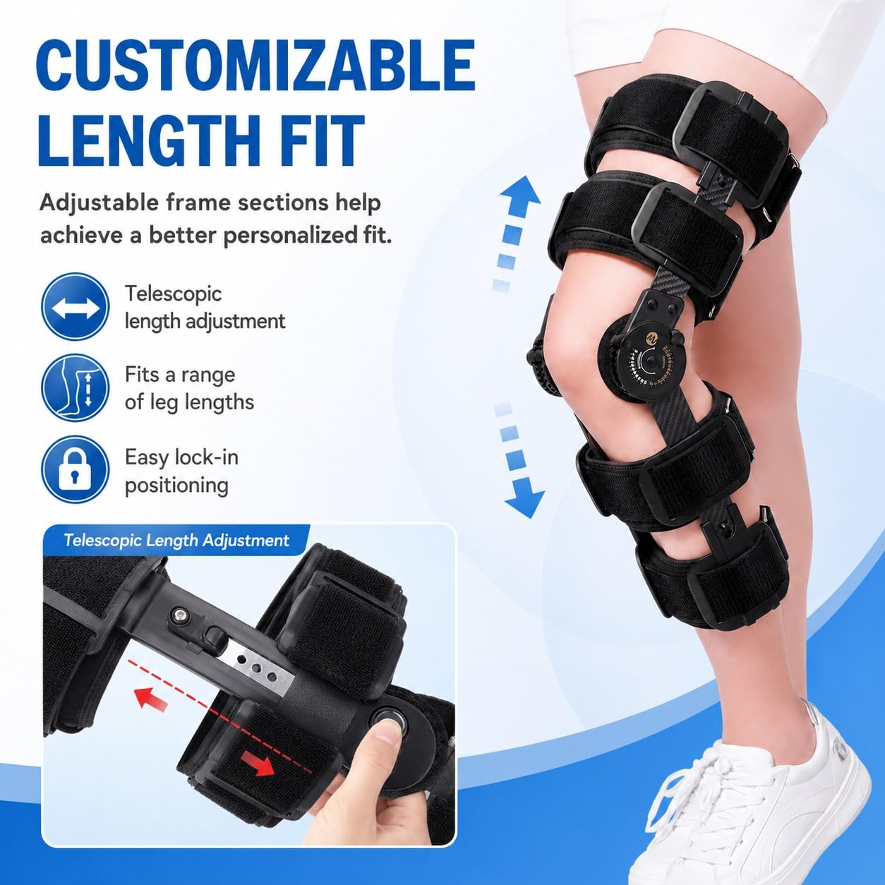 Rodillera articulada con rango de movimiento ajustable, soporte postoperatorio para la rodilla, estabilizador ortopédico, inmovilizador para la recuperación de la pierna izquierda y derecha tras