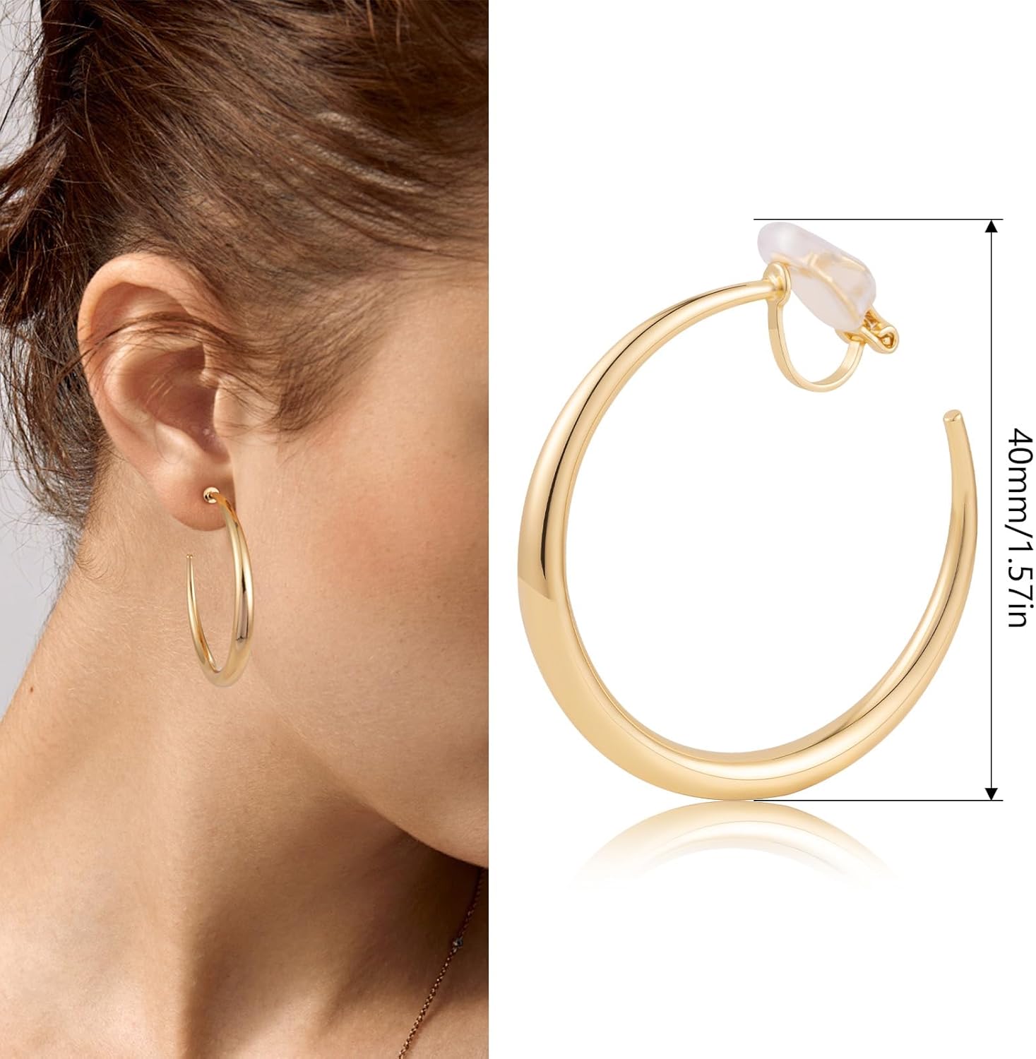 LAXPICOL Chunky Gold/Silver/Rose-gold Hoop Earrings Clip On Earrings For Women No-piercing - Image 2