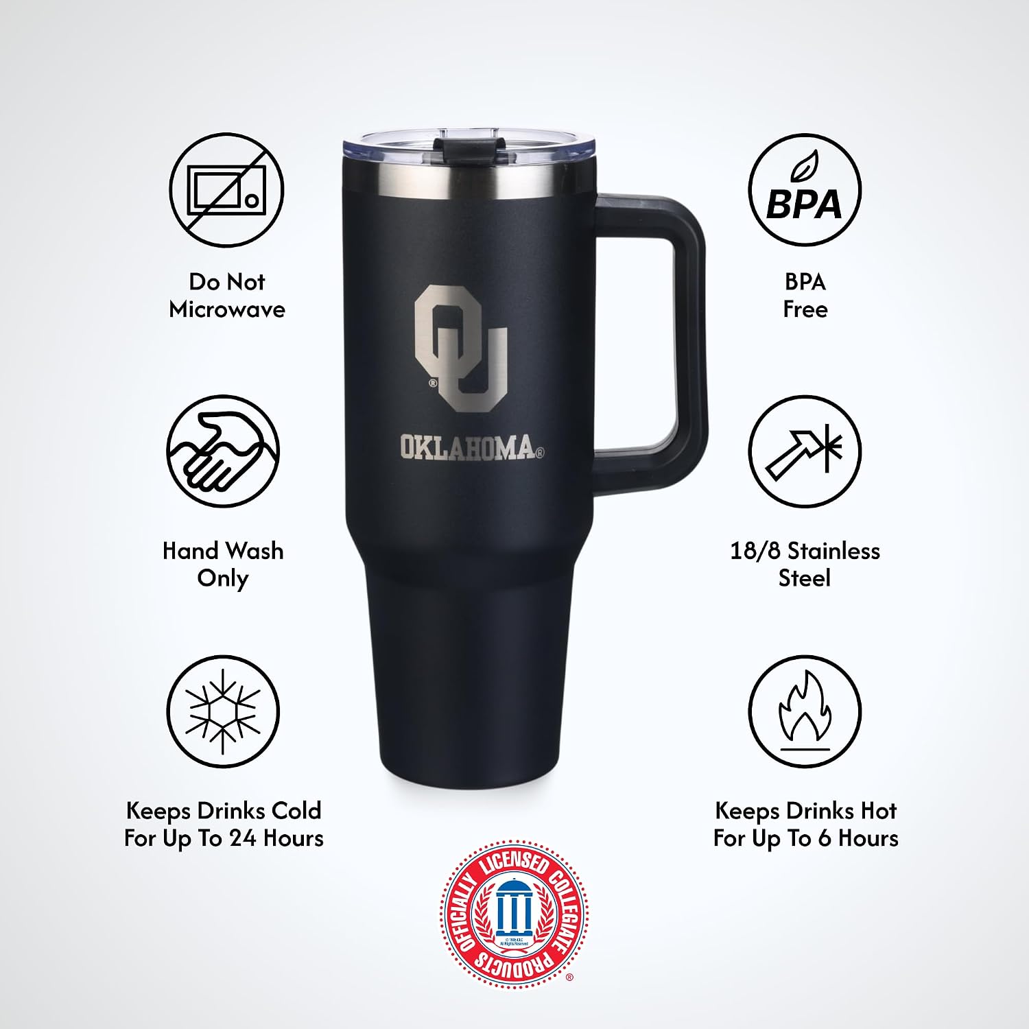 The Memory Company Officially Licensed NCAA 40oz Game Day Tumbler – Stainless Steel, Double-Wall Insulated Travel Mug with Handle, Straw & Laser-Engraved Team Logo