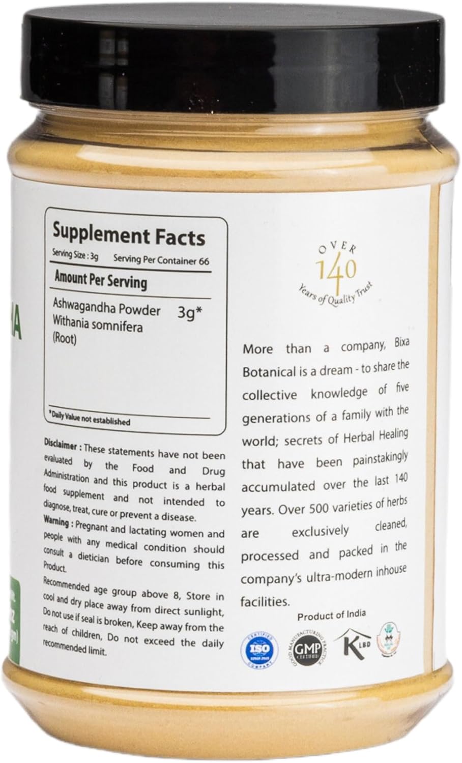 bixa BOTANICAL Ashwagandha Root Powder (Withania Somnifera Root) | Indian Ginseng- Best Re-Energizer & Immunity Booster | Herbal Supplement. (7 Ounce (Pack of 1), Ashwagandha Powder)