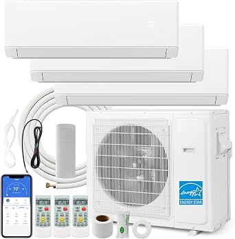 SIMOE 36,000 BTU, 23 SEER2, 9k+9k+24k BTU, Tri 3 Zone Mini Split Air Conditioner, Wifi-Enabled Ductless Energy Star, Installation Kit, Multi Zones Mini Split AC Heat Pump Full Set, 208-230V