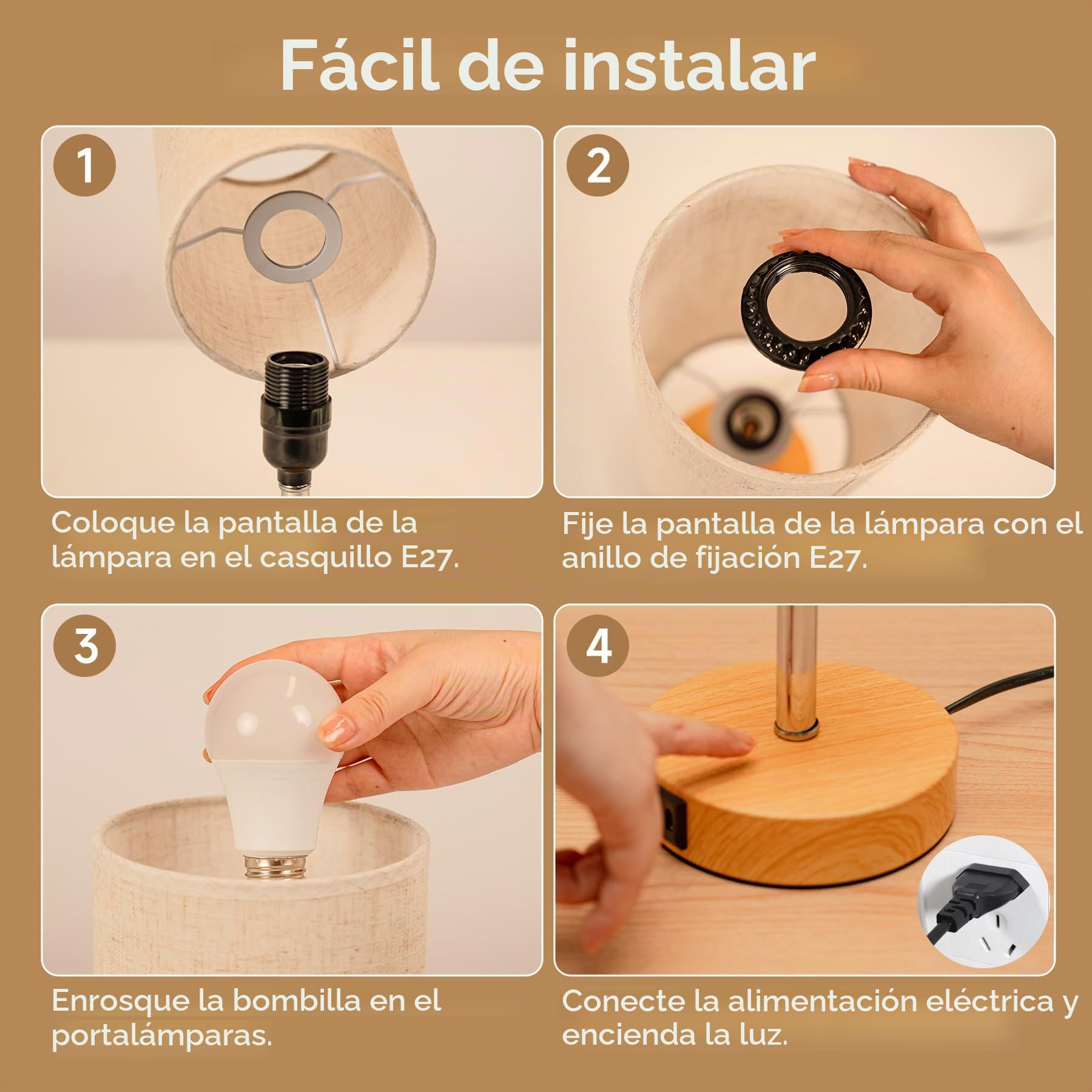 Görvitor Lámpara de noche táctil regulable, juego de 2 unidades, con puertos de carga USB-A/C, pantalla de lino y 3 niveles de brillo, lámpara de noche con cable para dormitorio (bombilla de 9 W