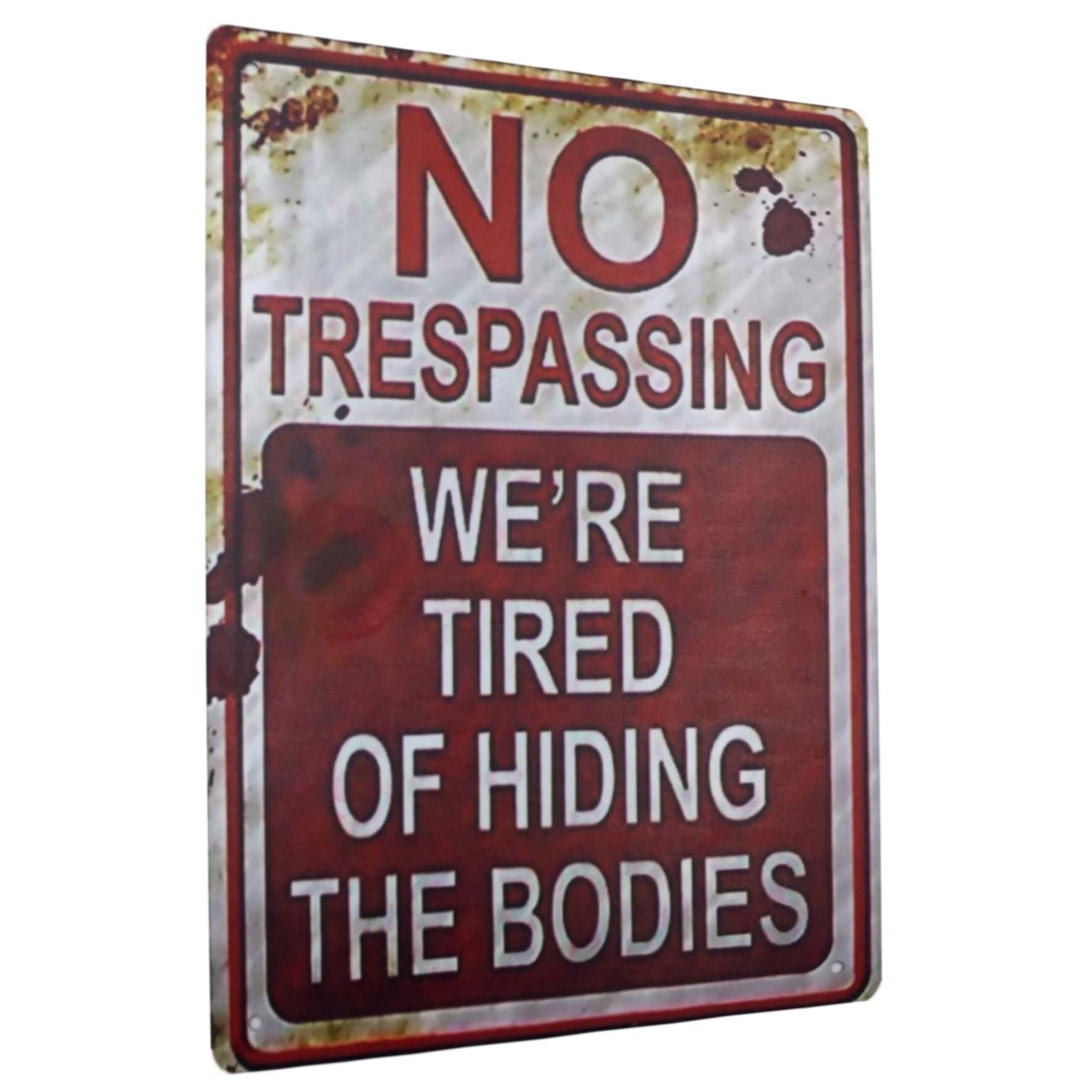 peiyeety Halloween Vintage Metal Tin Sign Funny Sarcastic Party Wall Art Decor Signs, Funny Tin Sign for No Trespassing, Avoiding the Spooky Cleanup 12x8 Inches