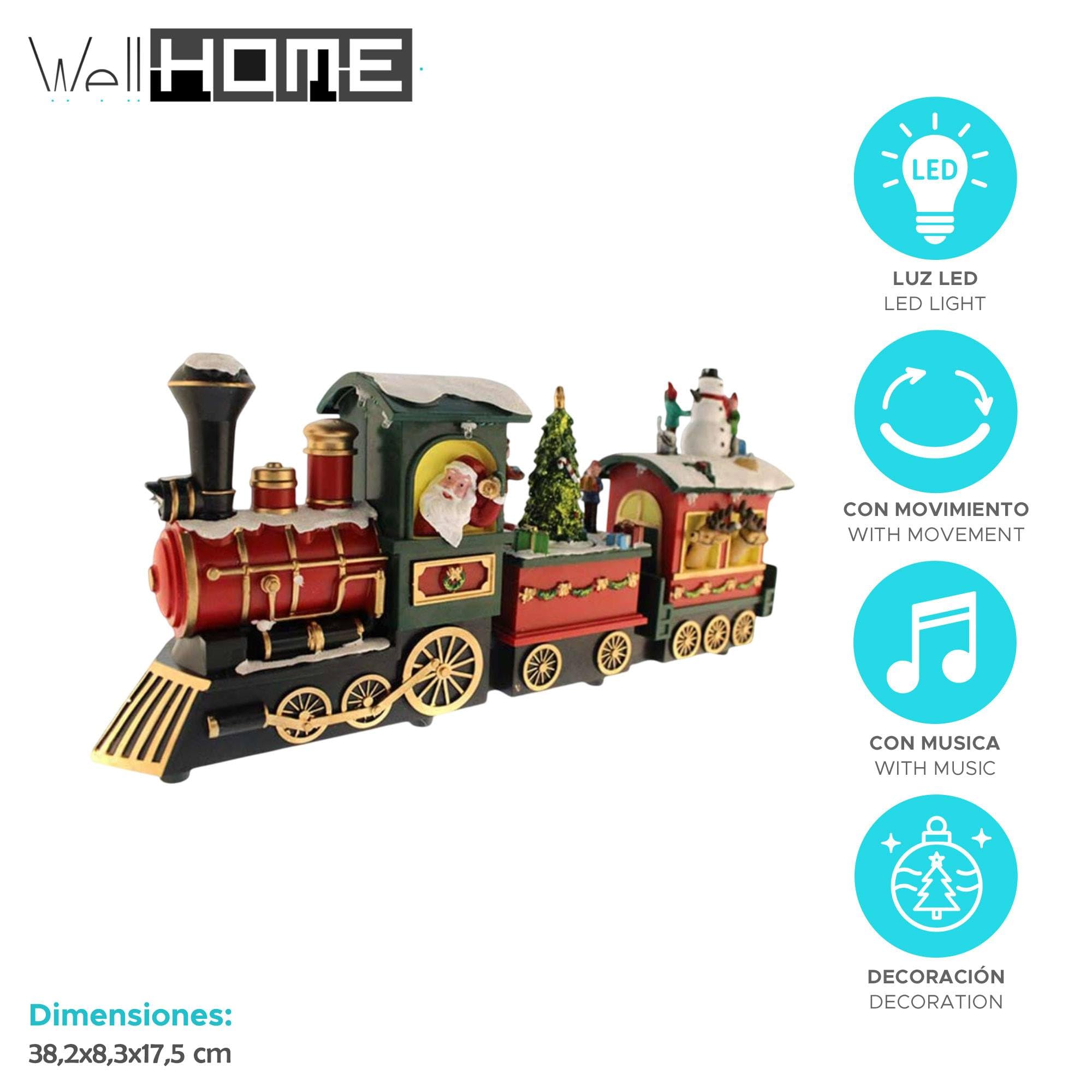 WELL HOME MOBILIARIO & DECORACIÓN Tren Santa Decorativo navideño con Movimiento, Luces LED y Música