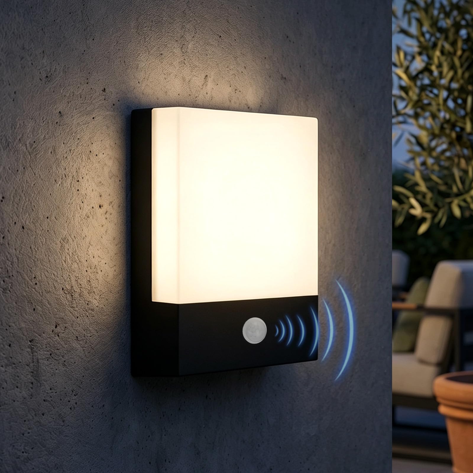 Outdoor Wall Light with Motion Sensor,Waterproof IP65 Garden Wall Lights, Wall Lamp Outdoor/Indoor, Warm White, 4000K External, Black Die Cast Aluminum for Garden Patio Balcony Courtyard Gate