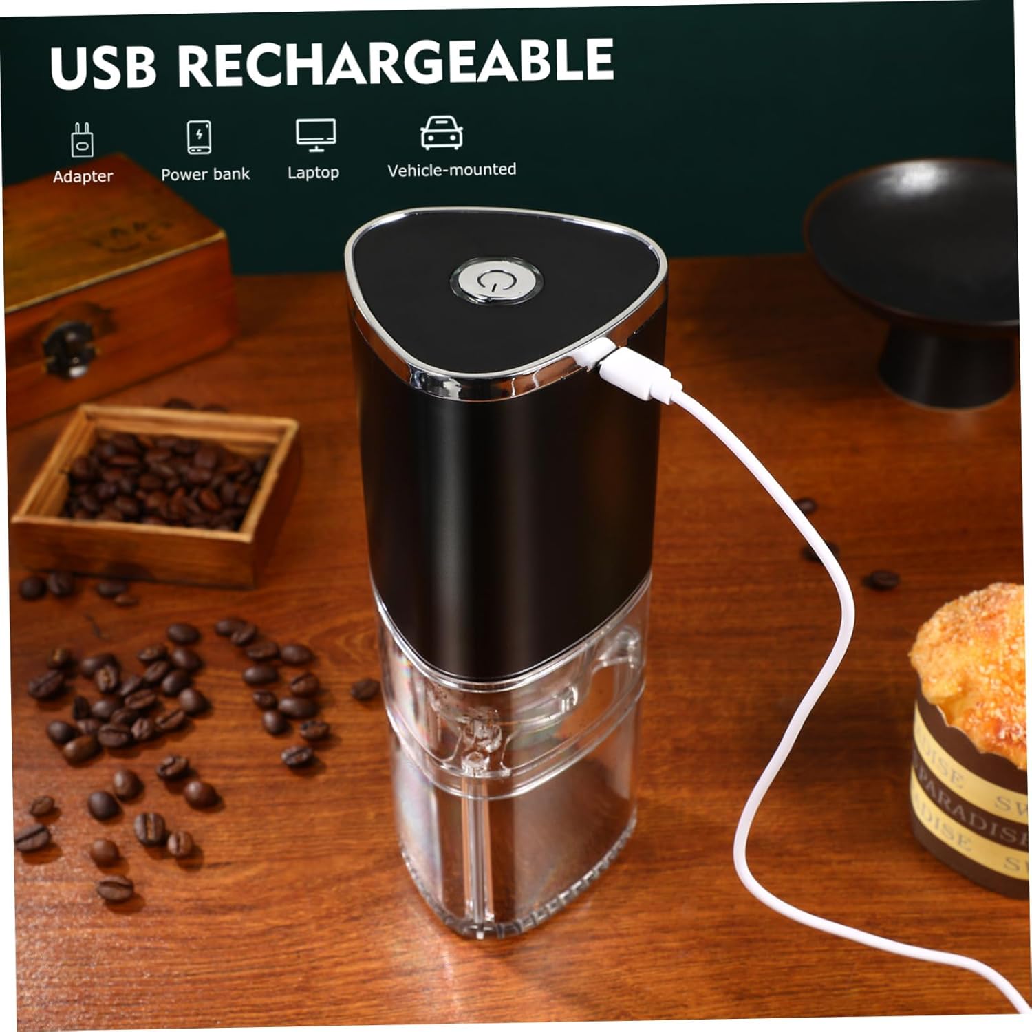 Unomor Electric Coffee Maker Grinder Conical Burr Rechargeable Bean Machine for Home Bar Accessories