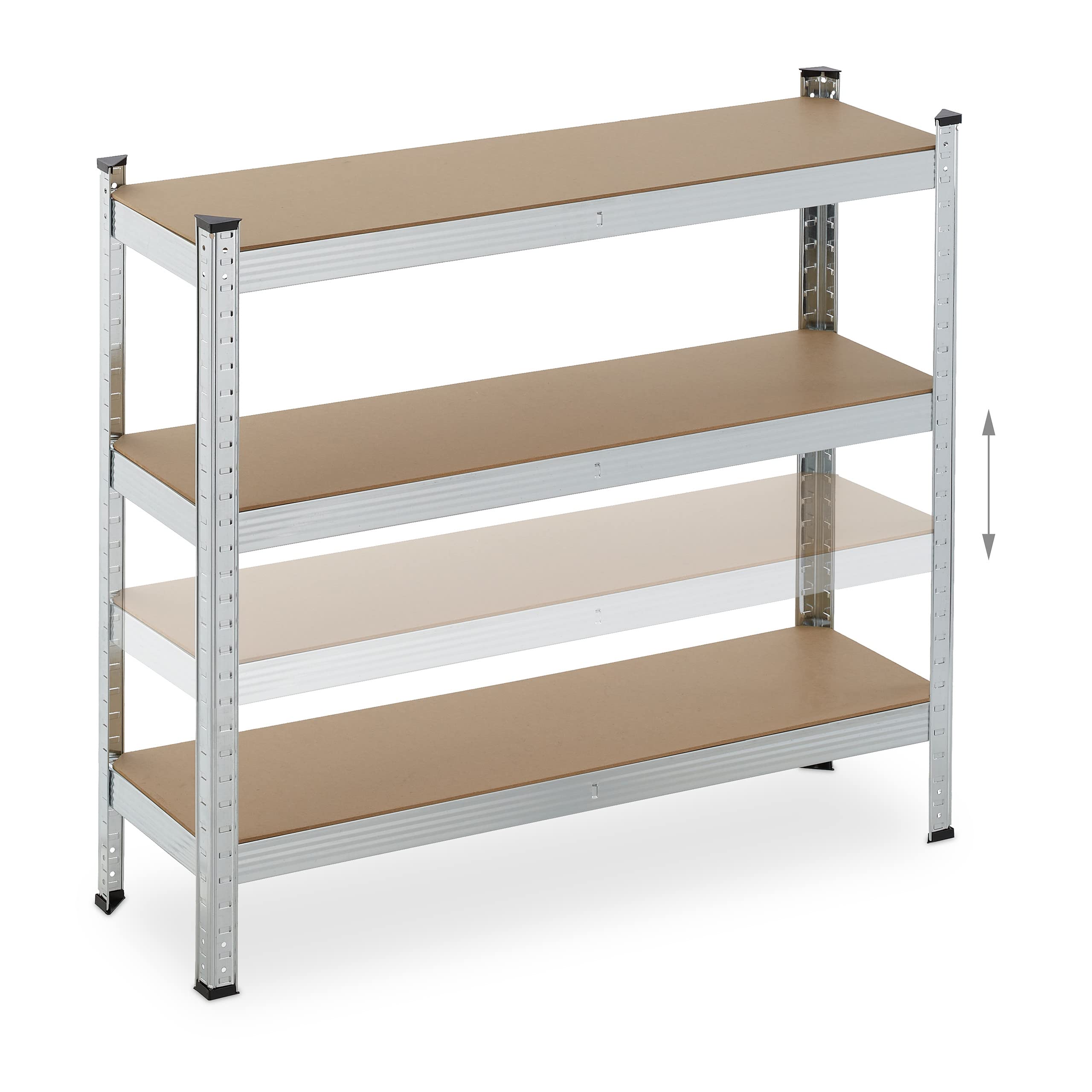 Relaxdays Scaffale in Acciaio, HLP 180 x 100 x 30 cm, 5 Ripiani ad Alta Portata 500 kg, per Garage e Cantina, Argentato