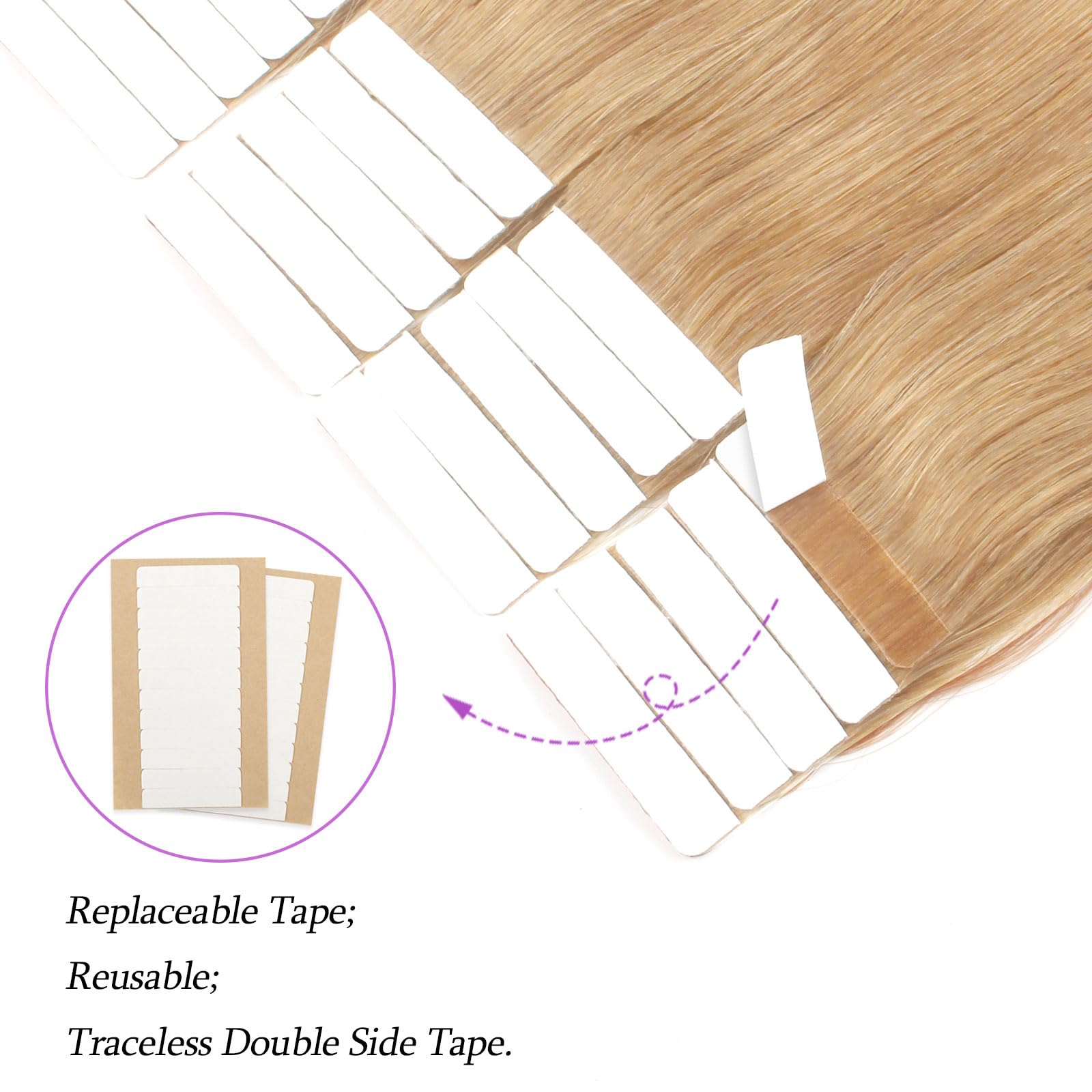 ABH AmazingBeauty Hair Semi-permanent Real Remi Remy Human Tape in Hair Extensions 50g 20pcs Skin Weft Tape Attached Invisible Seamless Reusable Dark Dirty Blonde Color 12 - Image 3