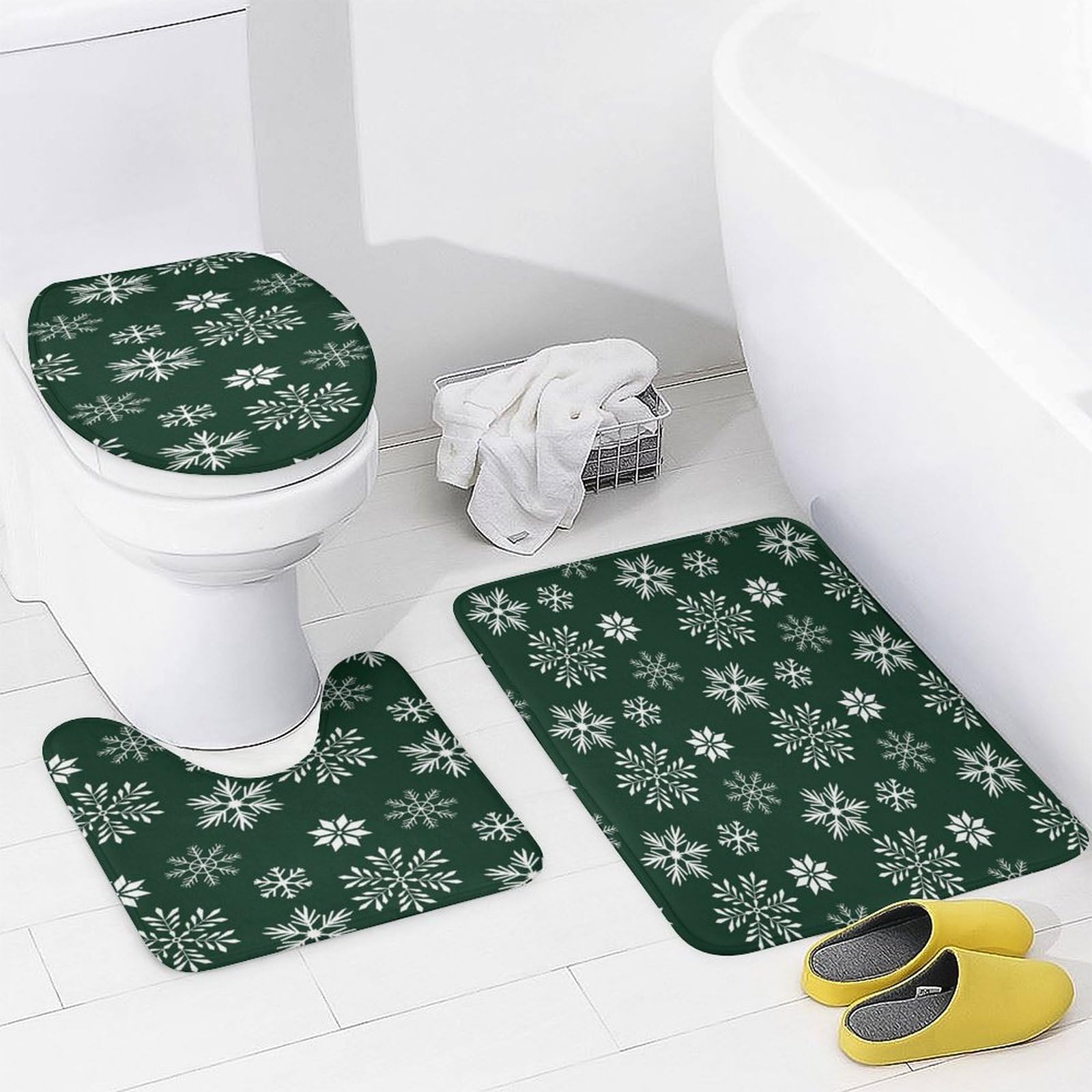 Colección navideña Baño de Cuatro Piezas Tappeto De Baño De Bambú, Antideslizante Y Lavable, Ideal para Ducha Y Baño Moderno 183×183cm