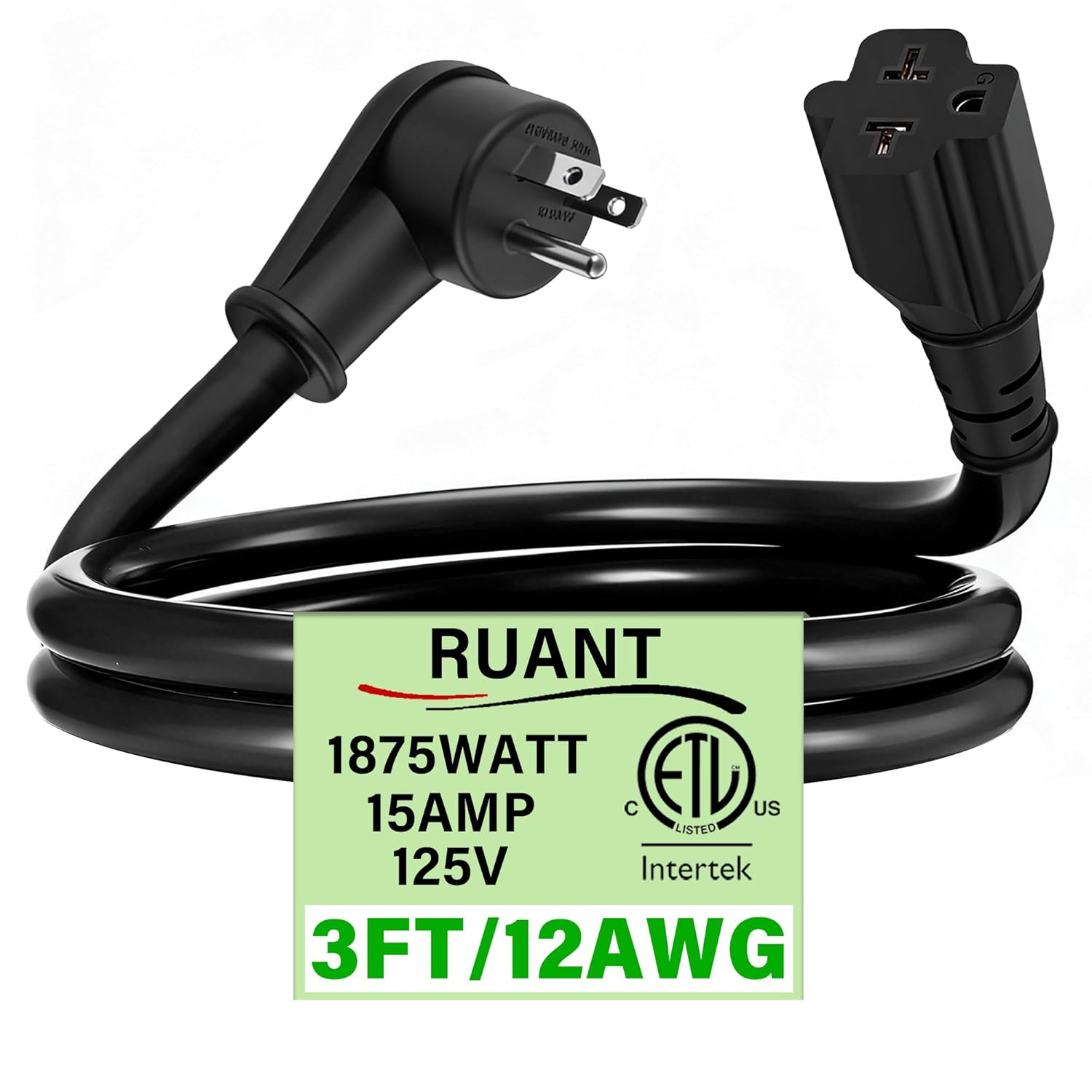 15 Amp to 20 Amp Plug Adapter, UL Listed 12AWG Right Angle 4 in 1 NEMA 5-15P to 5-15R/5-20R/6-15R/6-20R Heavy Duty T Blade AC Power Cord for Home Workshop Garage RV(3Ft)