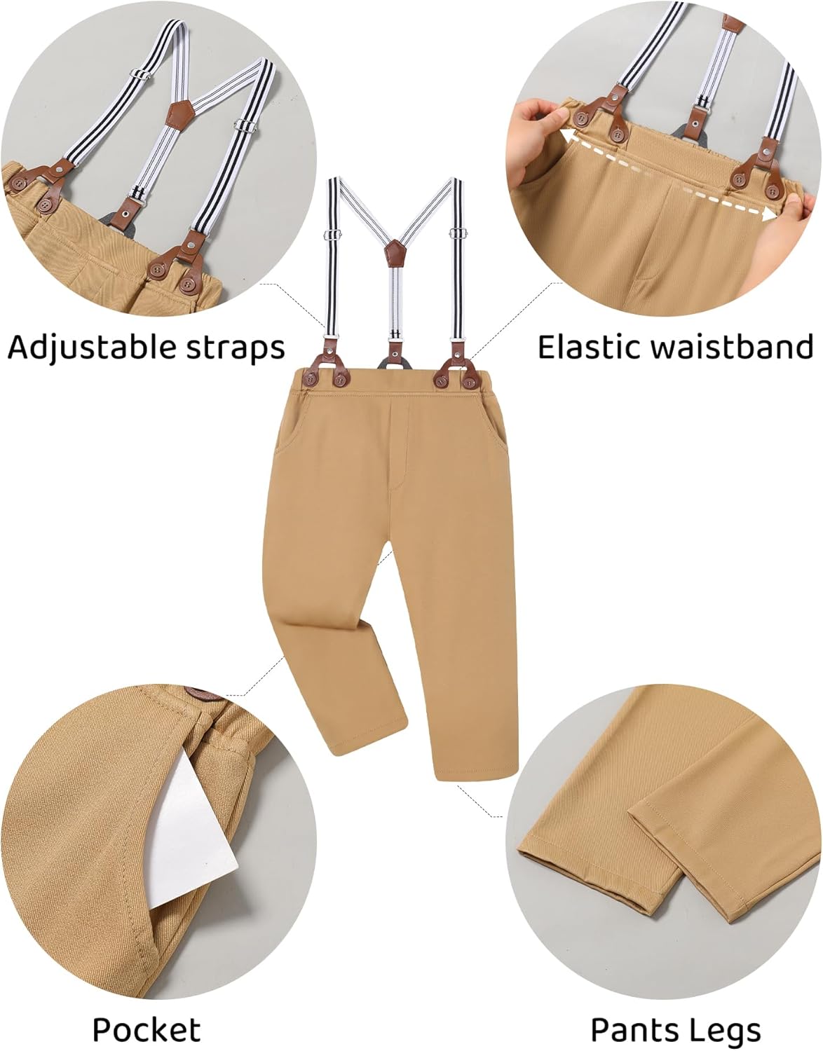 DISAUR Boys Dress Clothes Wedding Ring Bearer Outfit Boy Formal Suits Dress Shirt with Bow Tie +Suspender Pants Set - Image 3