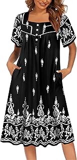 Ekouaer Women's House Dress with Pockets Moomoo Dresses Short Sleeve Mumu Nightgown Lounge Dress