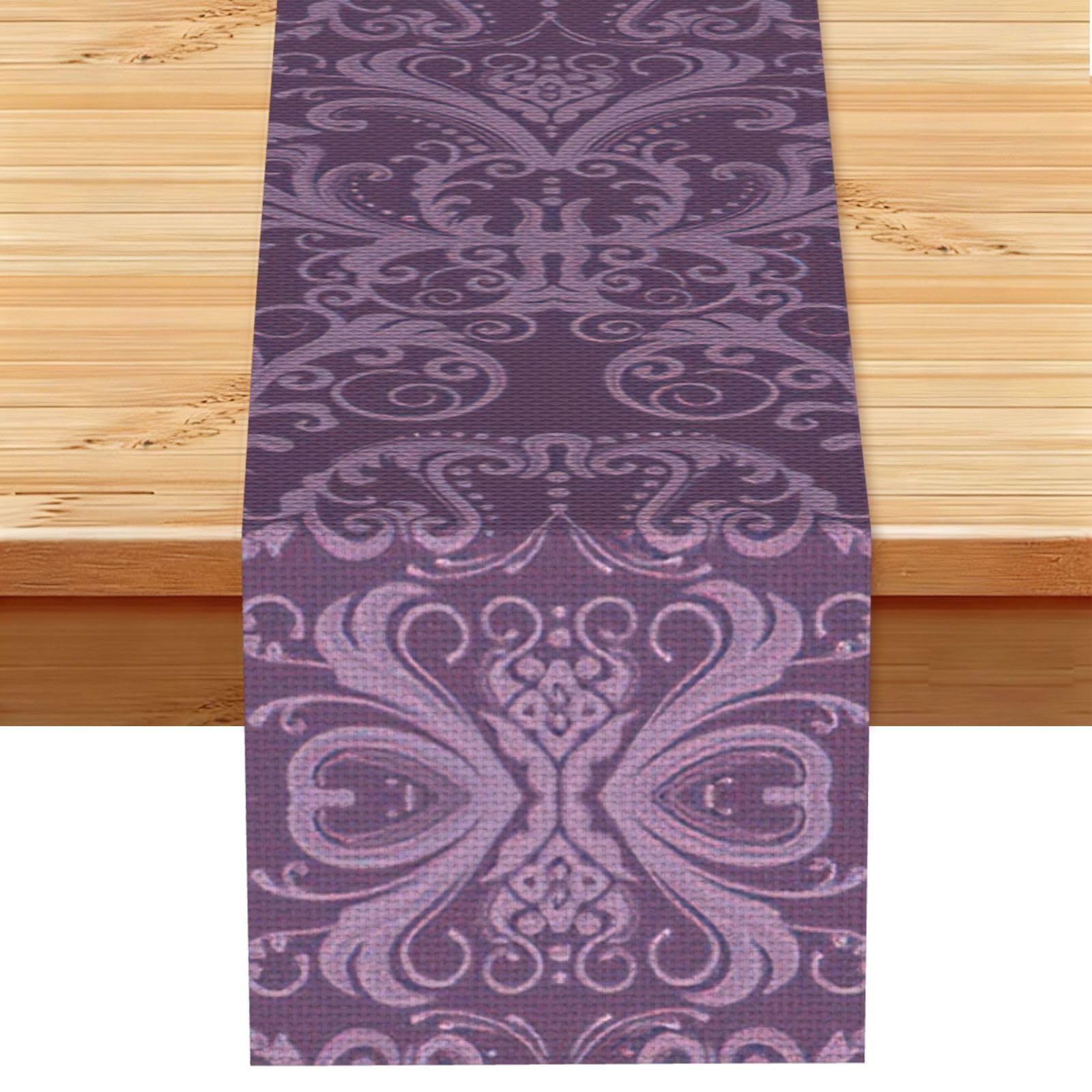 Aacxzff Black Linen Purple Print Table Runner For Everyday Use,Special Occasions,Wedding Birthday Home Decor