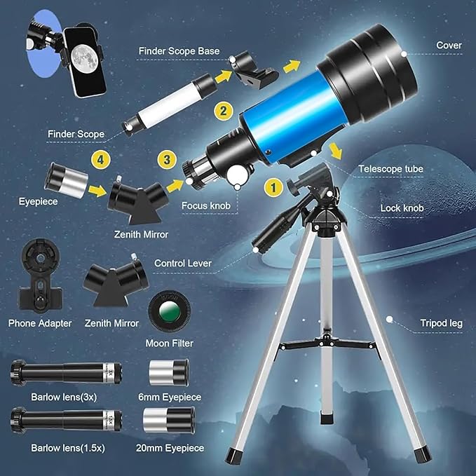 Telescopio Astronómico 15-150X 70mm Apertura Portátil miniatura 4