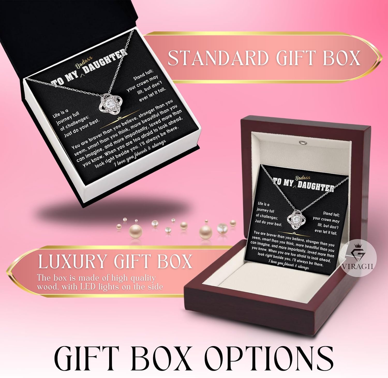 VIRAGIL To My Badass Daughter Necklace From Mom and Dad With Heartfelt Message & Elegant Box, Mother Daughter Necklace, Christmas, Birthday Gifts For Daughters Adult, Daughter Jewelry From Mom