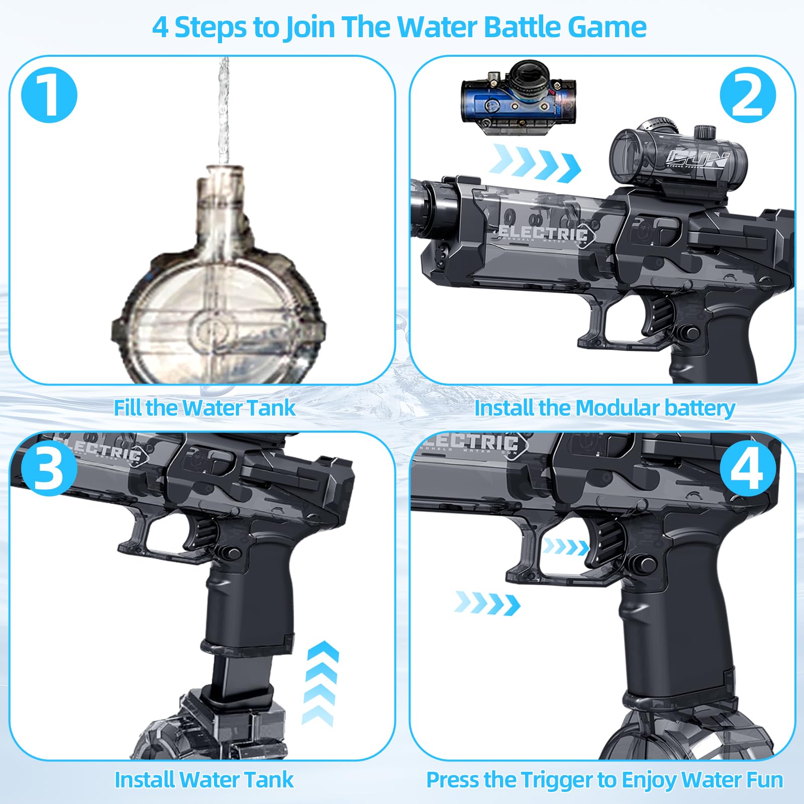 Mini Cute Colorful Water Gun with 22 Ft Super Long Range, Water Blaster Pistol Toy for Adults & Kids Summer Swimming Pool Beach Outdoor Activity. (Black)