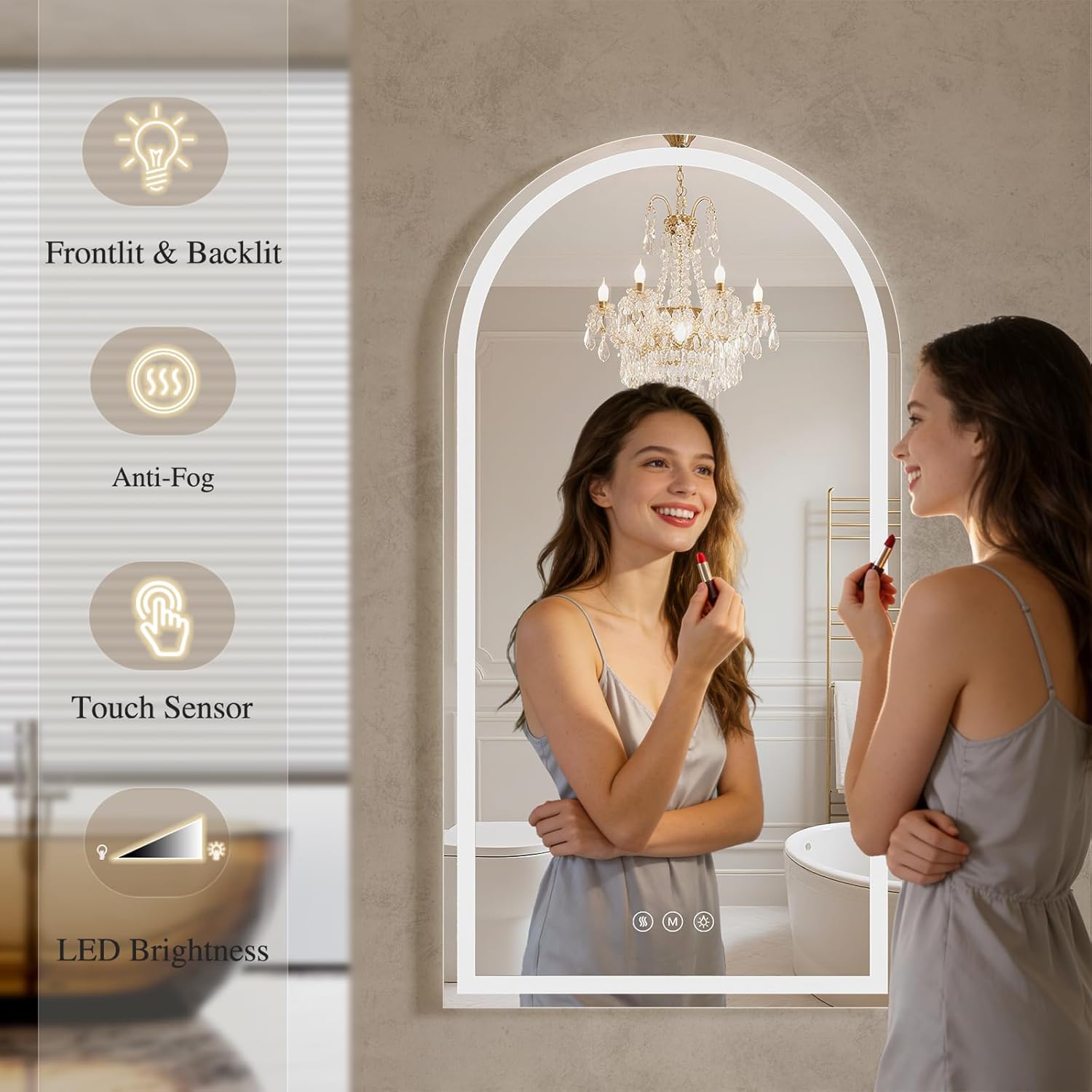 Arched LED Bathroom Mirrors with Lights 36"x60" LED Mirror for Bathroom,Led Vanity Mirror, Anti-Fog,LED Mirrors with Light, Anti-Fog, Dimmable, 3 Color, Shatterproof, Touch Sensor