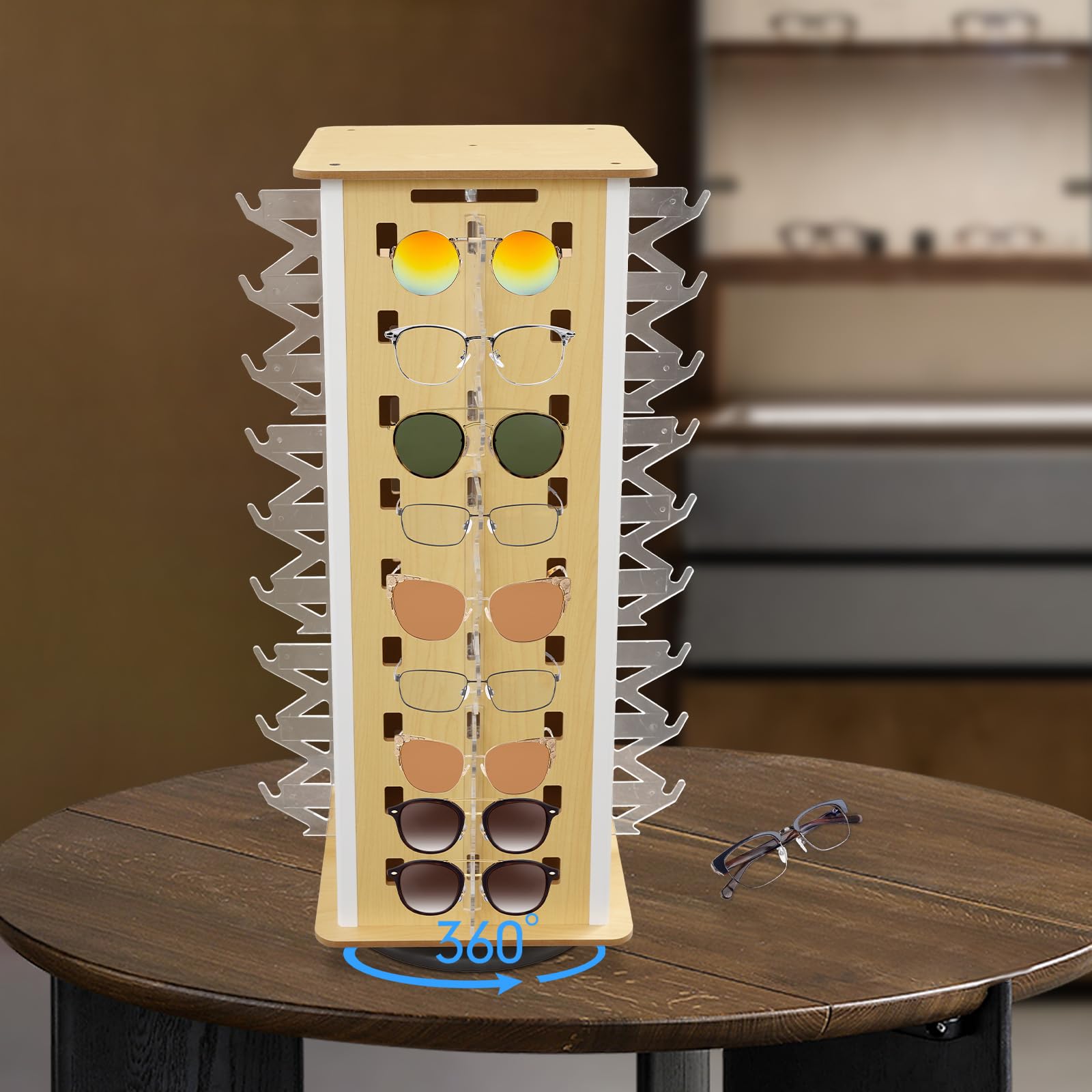 banborba Sunglasses Organizer, 360° Rotating Sunglass Display Rack, Glasses Holder Stand, Counter Top Eyeglasses Display Stand for 36 Pairs of Glasses