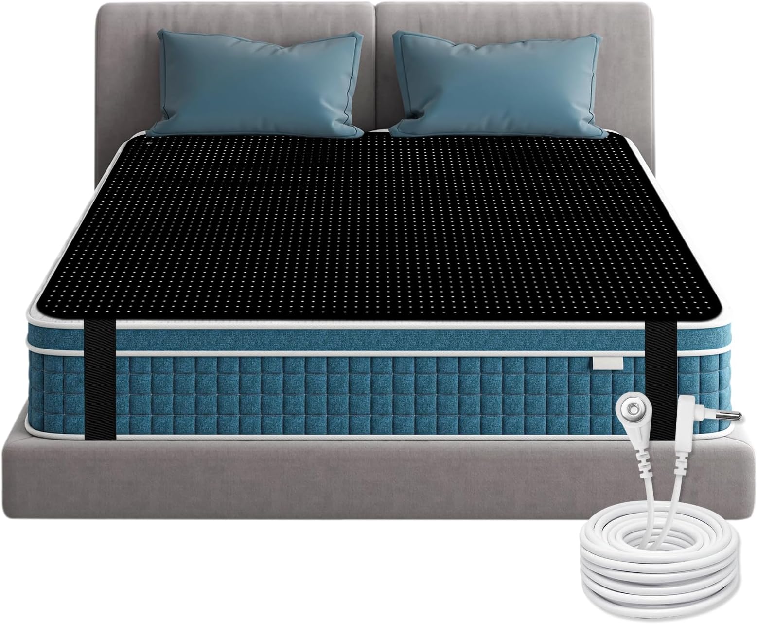 Grounding Mat for Bed Breathable PU Leather Grounded Pad for Sleep Pain Relief Conductive Earth Connected Mattress Pads(54x78 Inch)