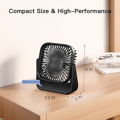 Miniatura 7 de OLV Ventilador de escritorio de 4 velocidades más fuerte, flujo de aire portátil, ventilador pequeño, recargable, ultra silencioso, mini ventilador