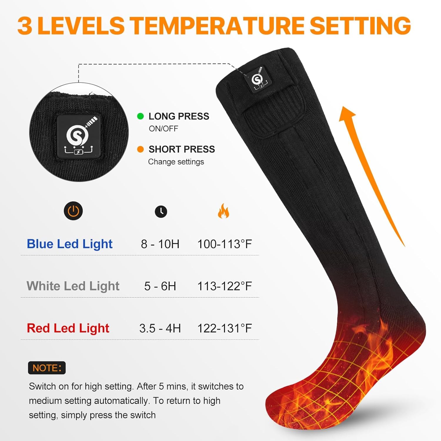 SNOW DEER Heated Socks,Electric Rechargeable Battery Heating Foot Warmer for Men Women,Winter Ski Hunting Camping Hiking Riding Motorcycle