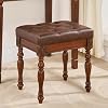 Vanity Bench Dressing Table Bench / Stool with Upholstery Mid-Century Piano Bench with Carved Wooden Legs Makeup Stool Tool-Free Assembly 47 cm L × 36 cm W × 48.5 cm H Brown FD-1533-BN