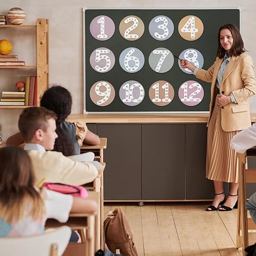 Miniatura 3 de Pósteres de matemáticas múltiples del 1 al 12, tabla de tabla de números de conteo bohemio, 12 piezas redondas de doble cara para conteo de saltos