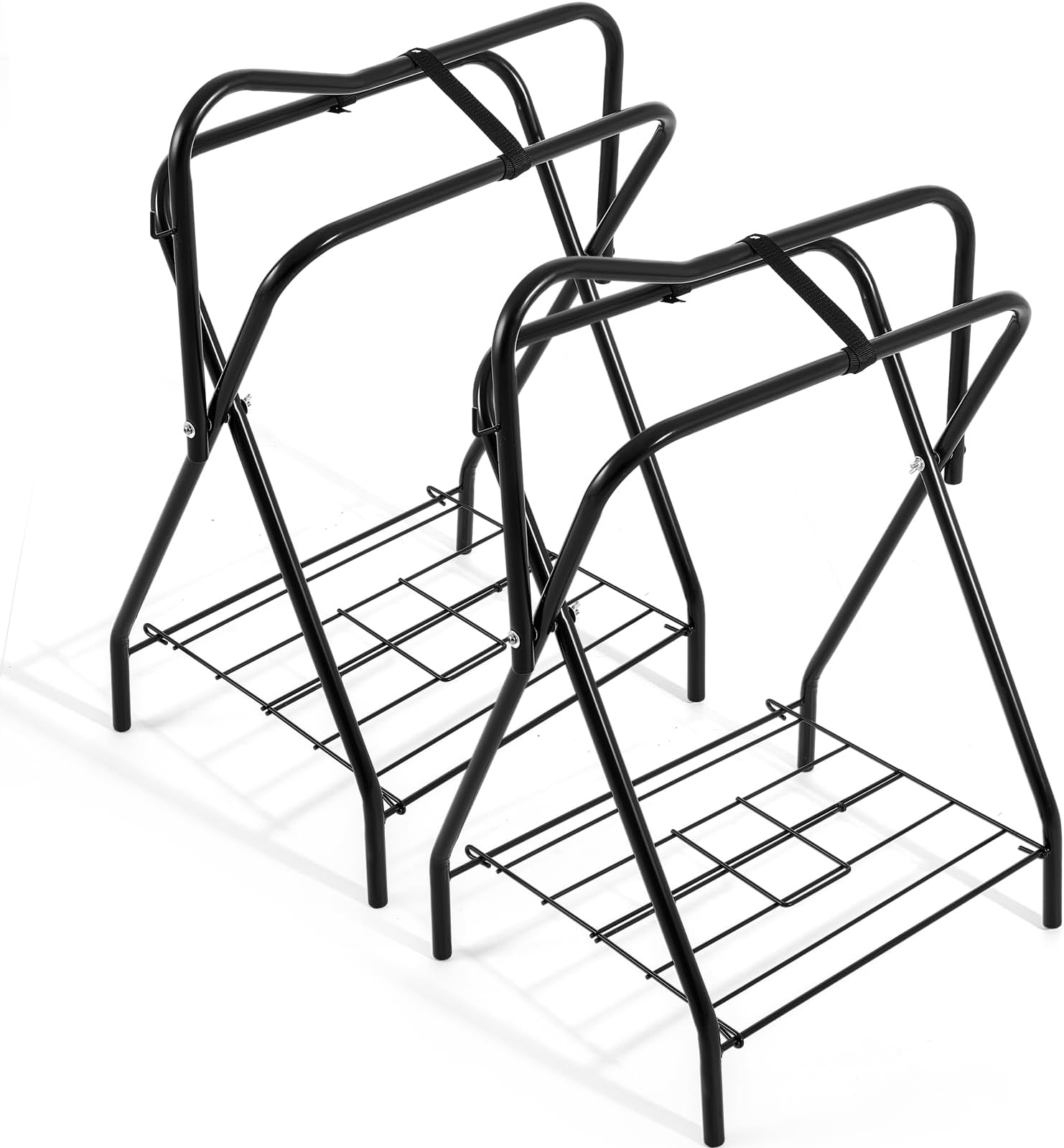 Abbylike 2 Pcs Portable Saddle Rack Steel Foldable Freestanding Saddle Rack Stand Horse Trailer Organizer for Derby Day Horse Supplies Accessories Equipment, 22 x 26 x 36 Inches