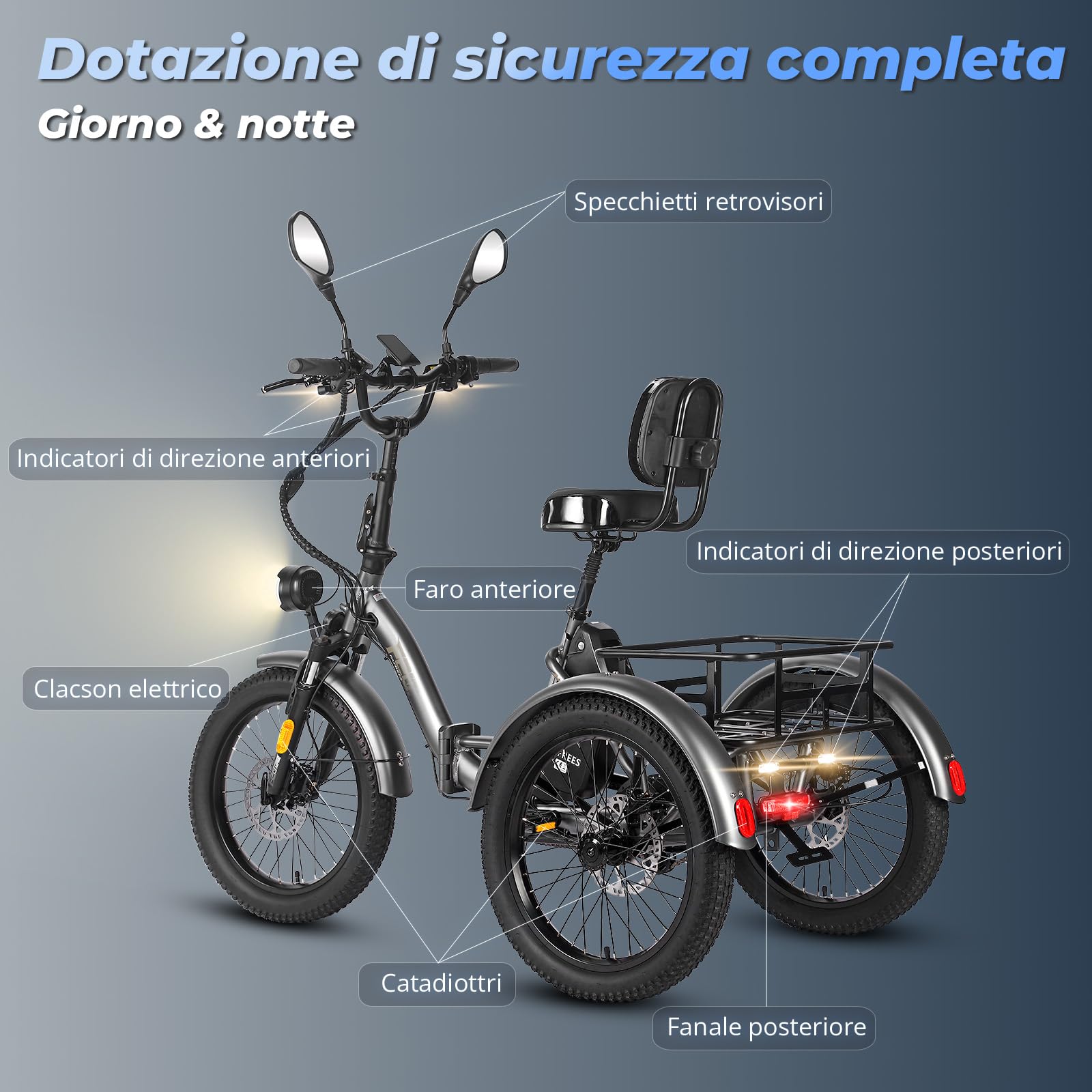 Fafrees Triciclo Elettrica 48V23Ah Batteria Rimovibile Bici Elettrica Pieghevole a 3 Ruote 20"×3.0", Autonomia 70-120km, Ebike per Adulti Uomo Donna, Freni a disco idraulici