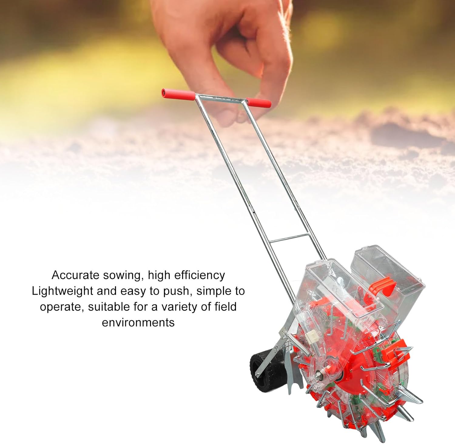 POCREATION Hand Push Seeder, Roller Fertilizer Applicator, Fast and Accurate Planting for Soy Corn Sweet Corn Pea, Easy to Use, PC Stainless Steel Rubber, Adjustable Spacing