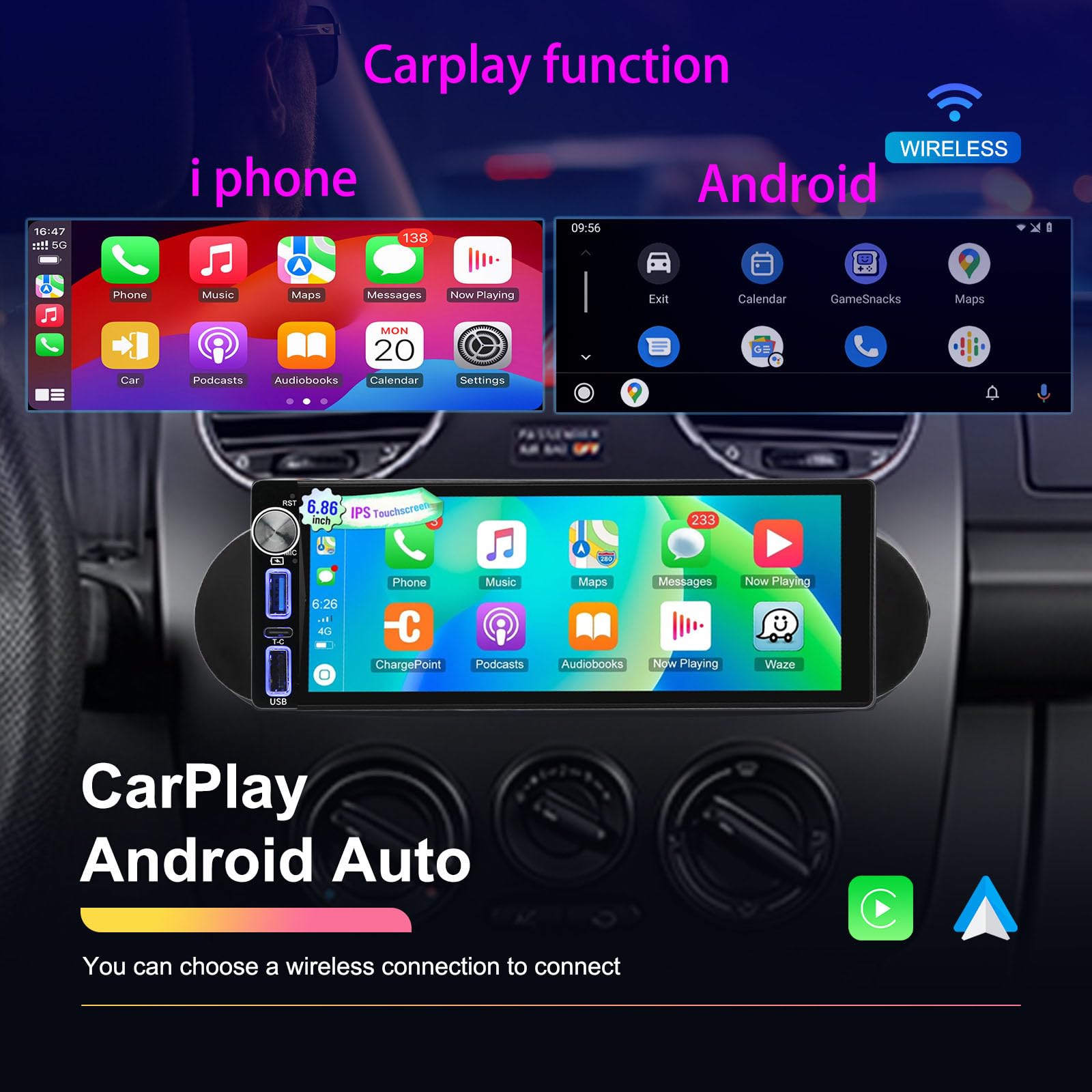 Hikity Apple Carplay Autoradio Für FIAT 500 2007-2015 Android 11 Doppel Din Stereo Auto Radio