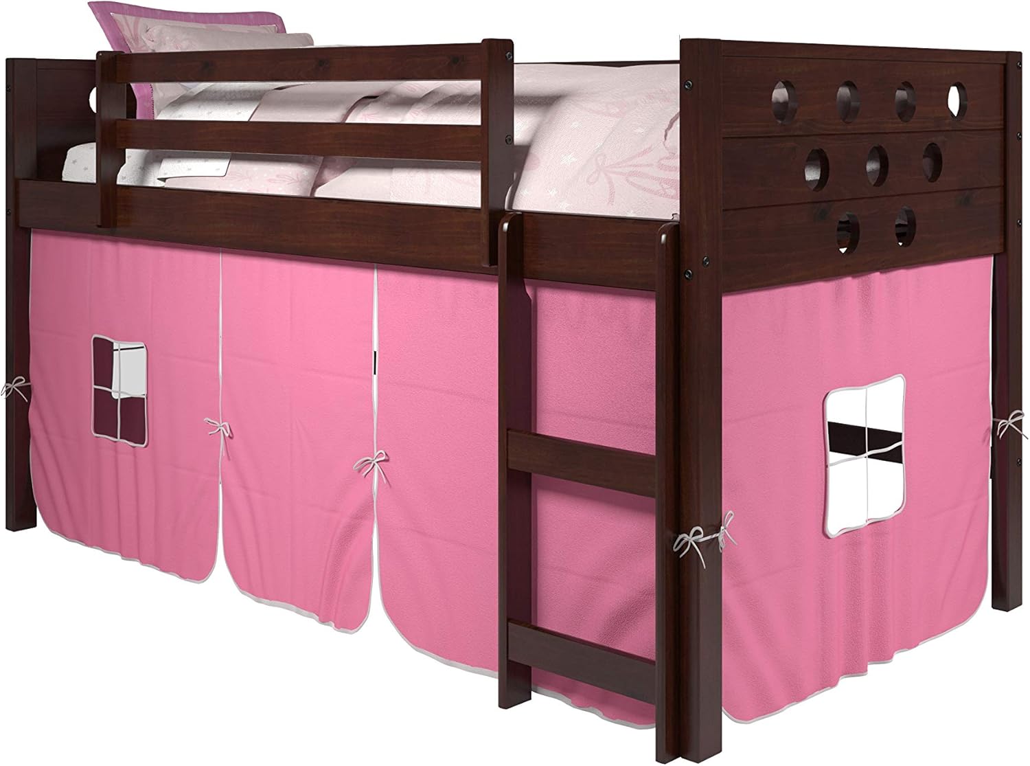 Donco Kids Circles Low Loft Bed with Tent, Twin, Dark