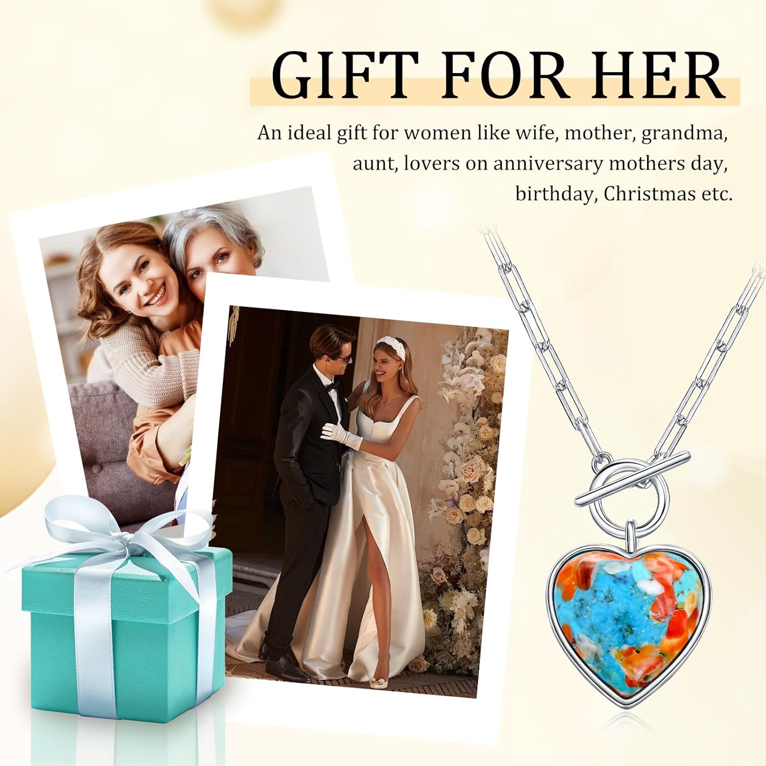 AIBAO Natural Turquoise/Coral/Lapis Lazuli/Malachite Necklaces for Women Sterling Silver Gemstone Toggle Necklace Western Boho Jewelry - Image 4